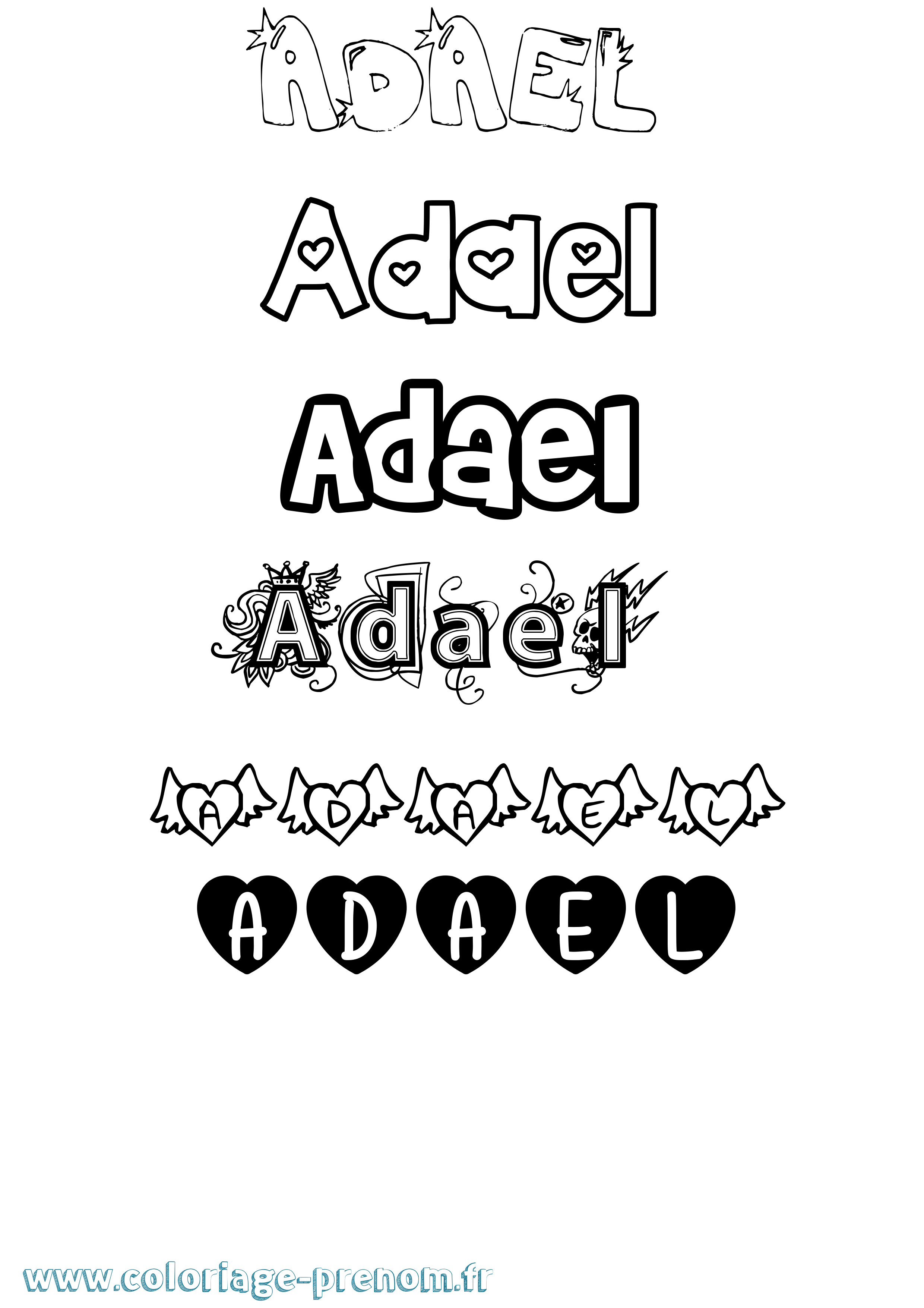 Coloriage prénom Adael Girly
