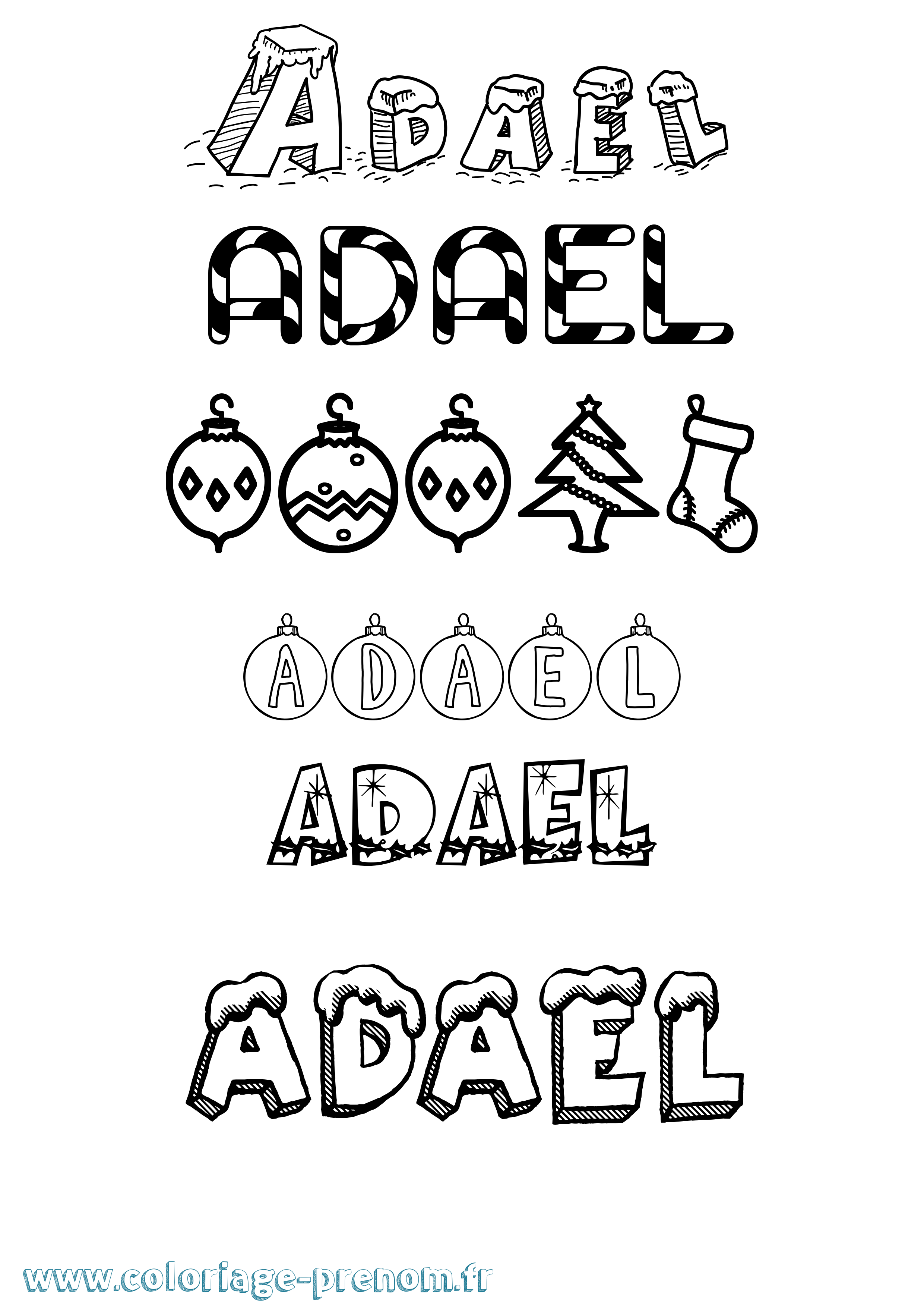 Coloriage prénom Adael Noël