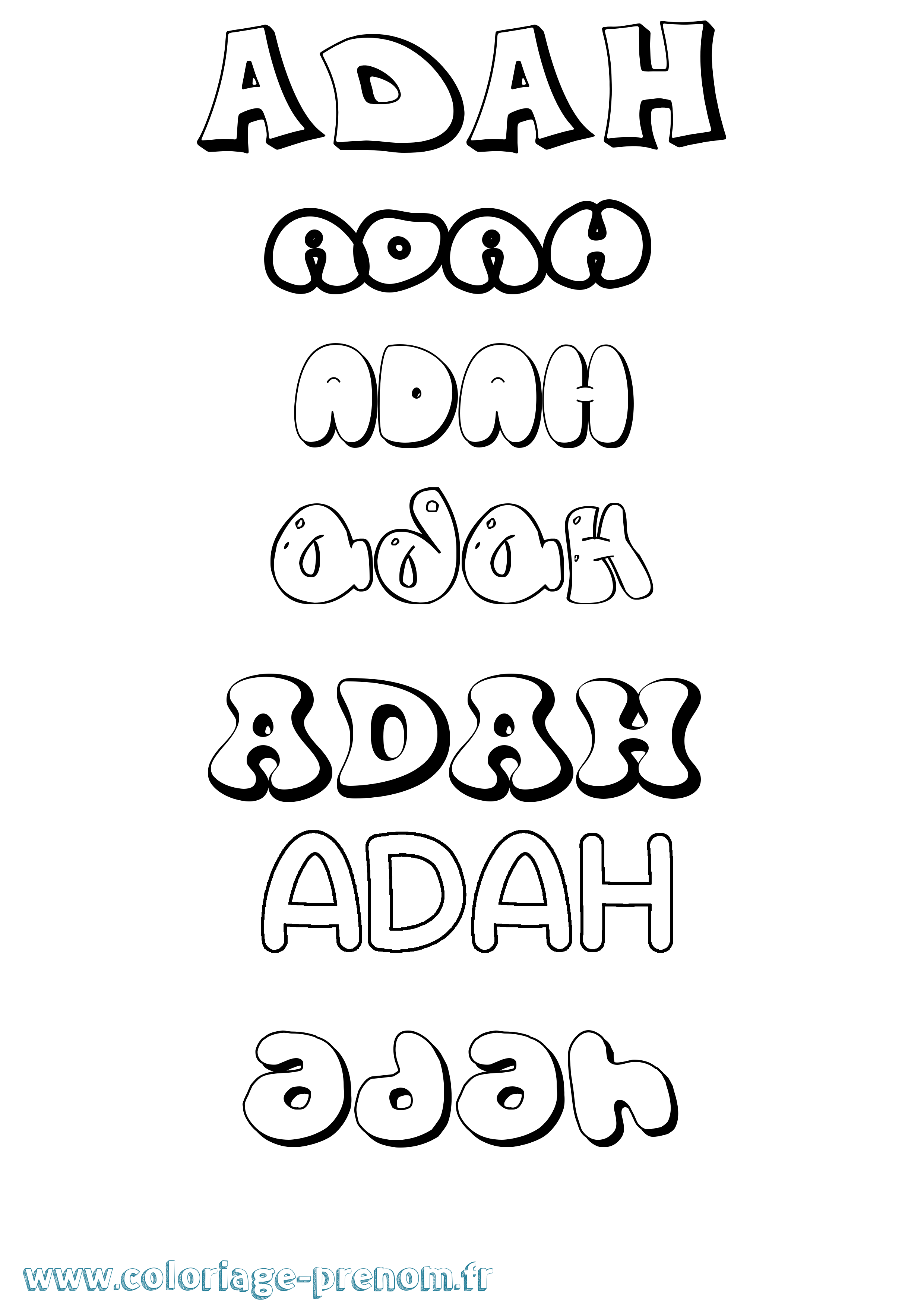 Coloriage prénom Adah Bubble