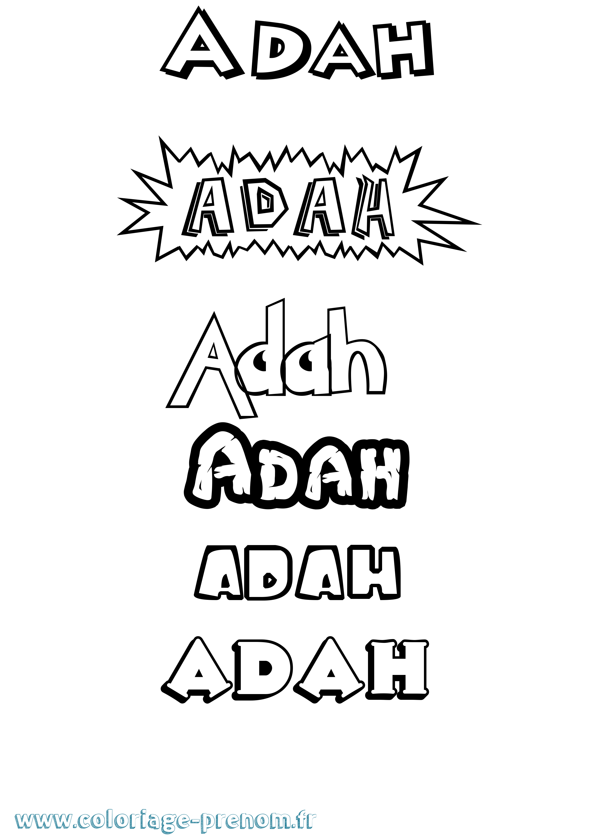 Coloriage prénom Adah Dessin Animé
