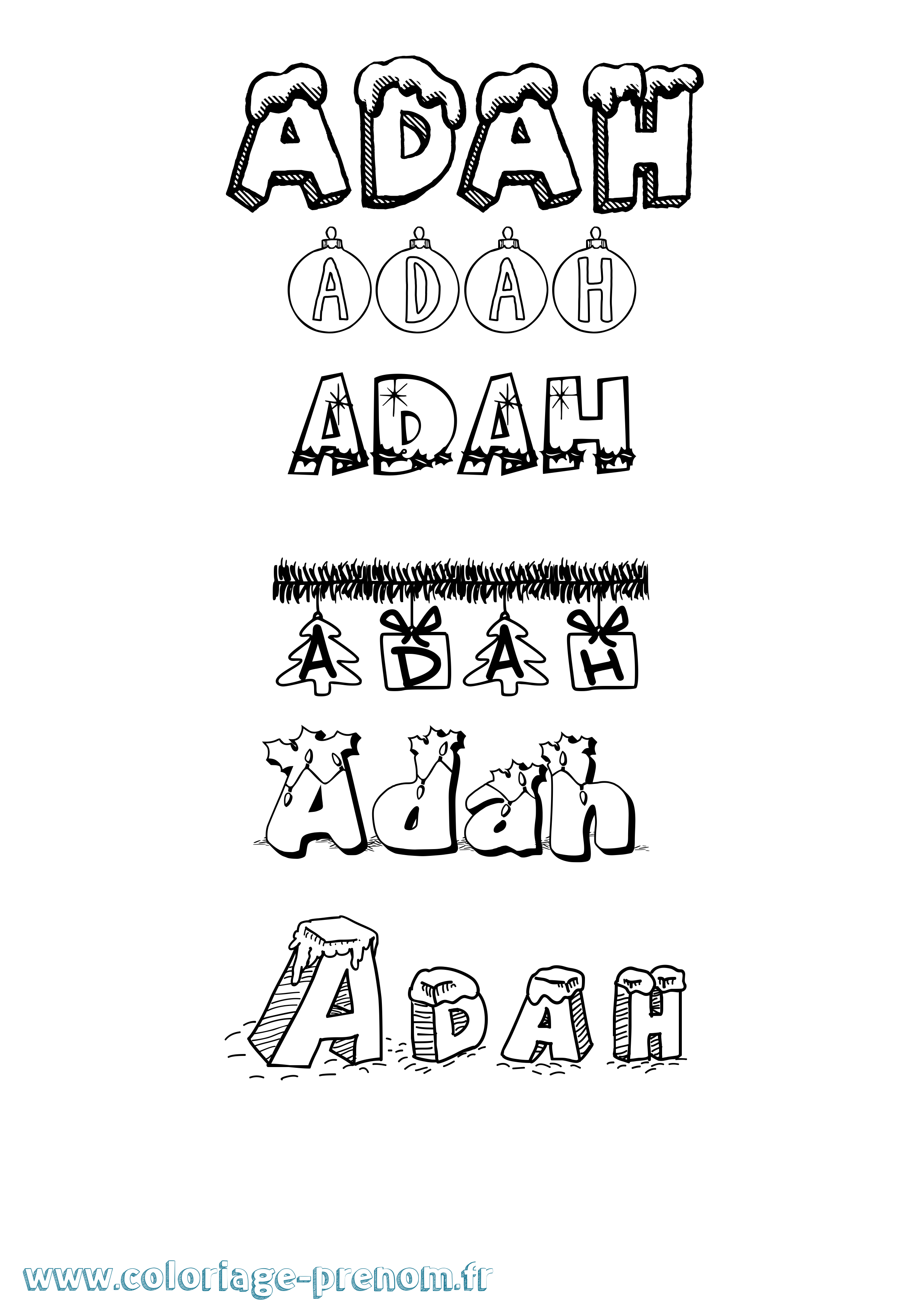 Coloriage prénom Adah Noël