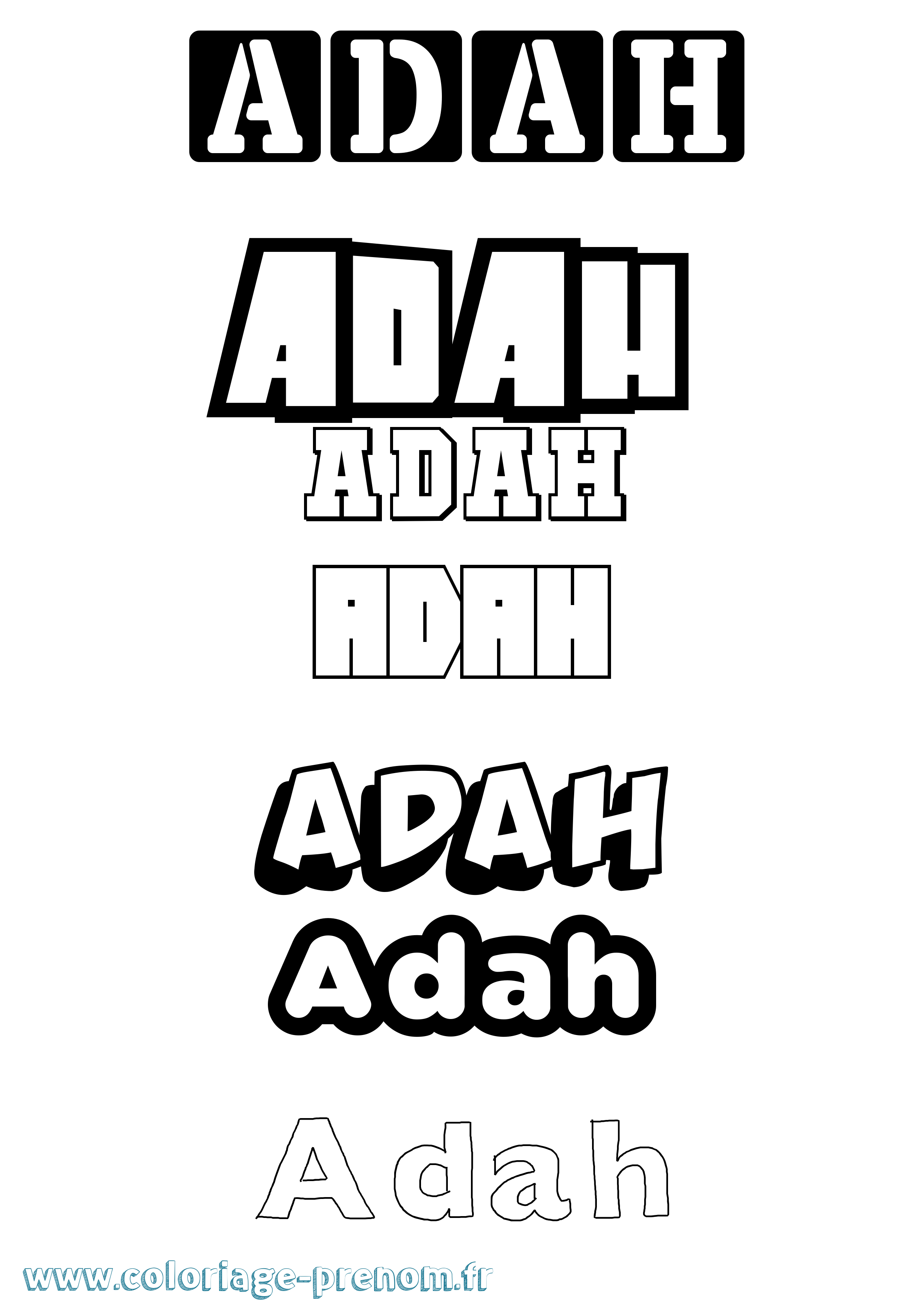 Coloriage prénom Adah Simple