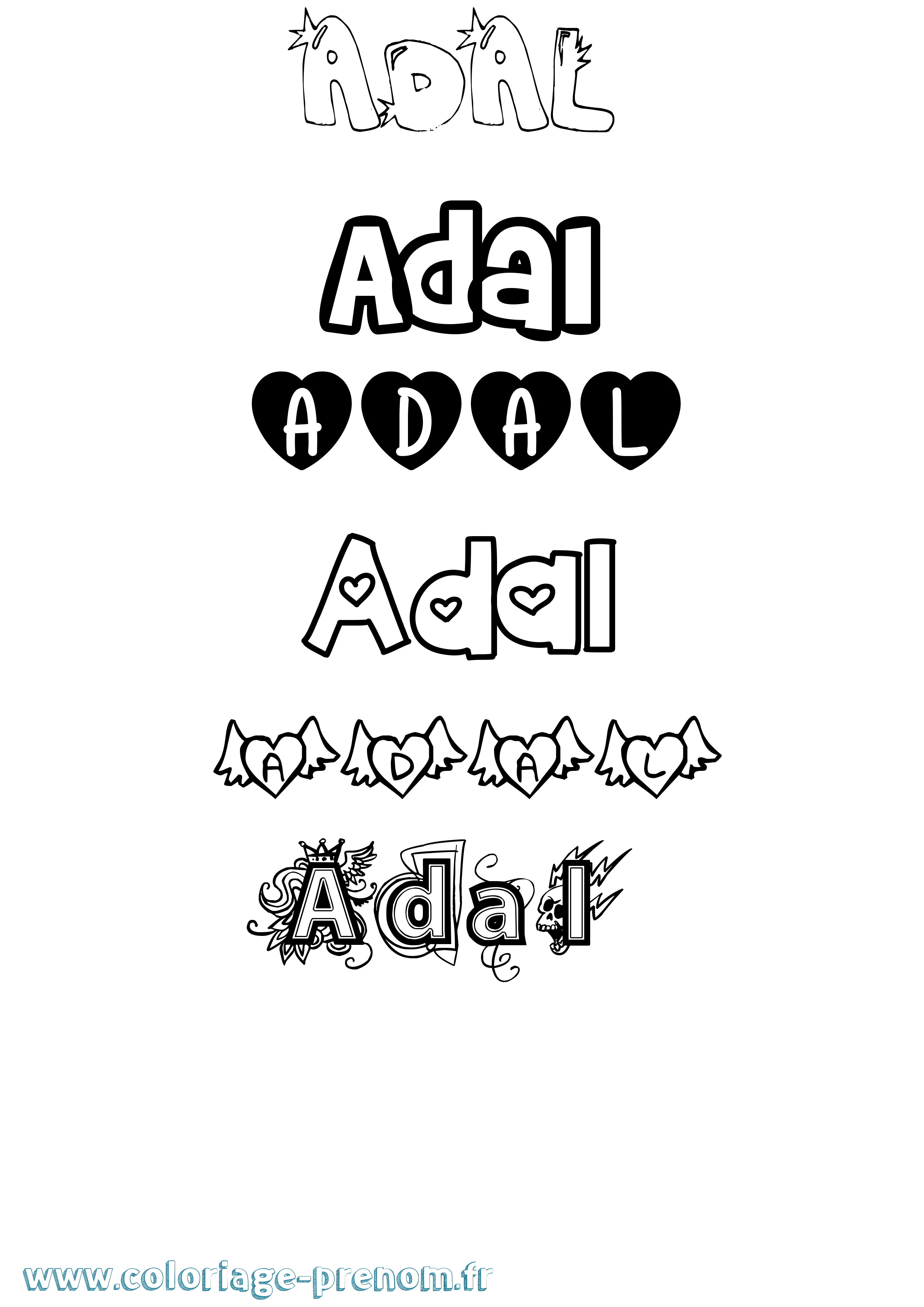 Coloriage Adal Girly Coloriage prénom Adal Girly