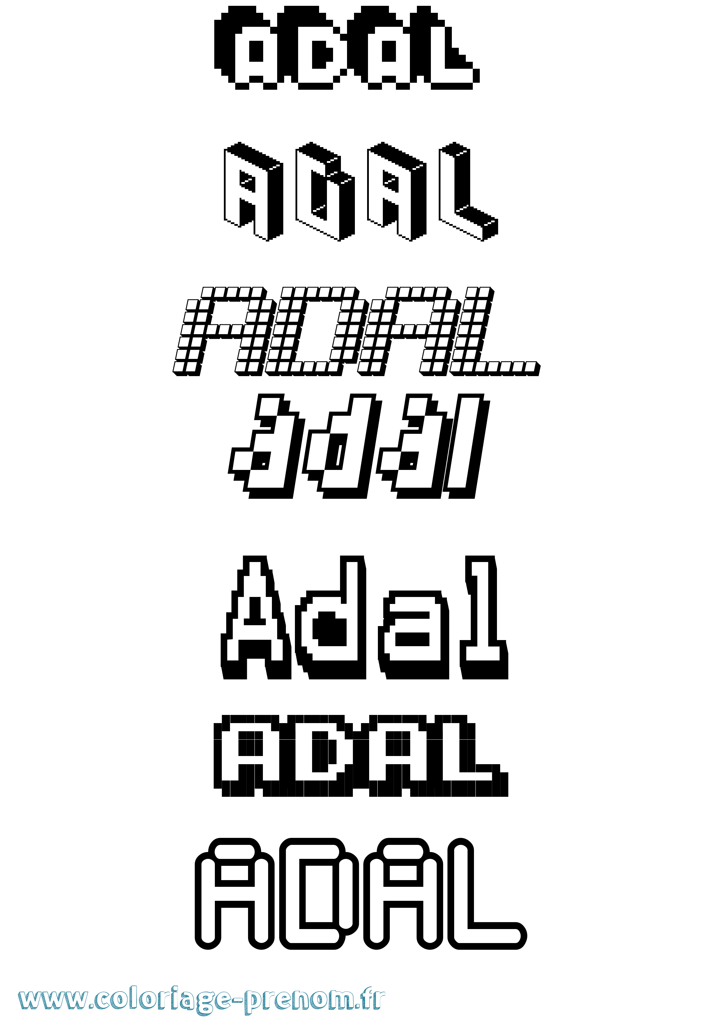 Coloriage prénom Adal Pixel