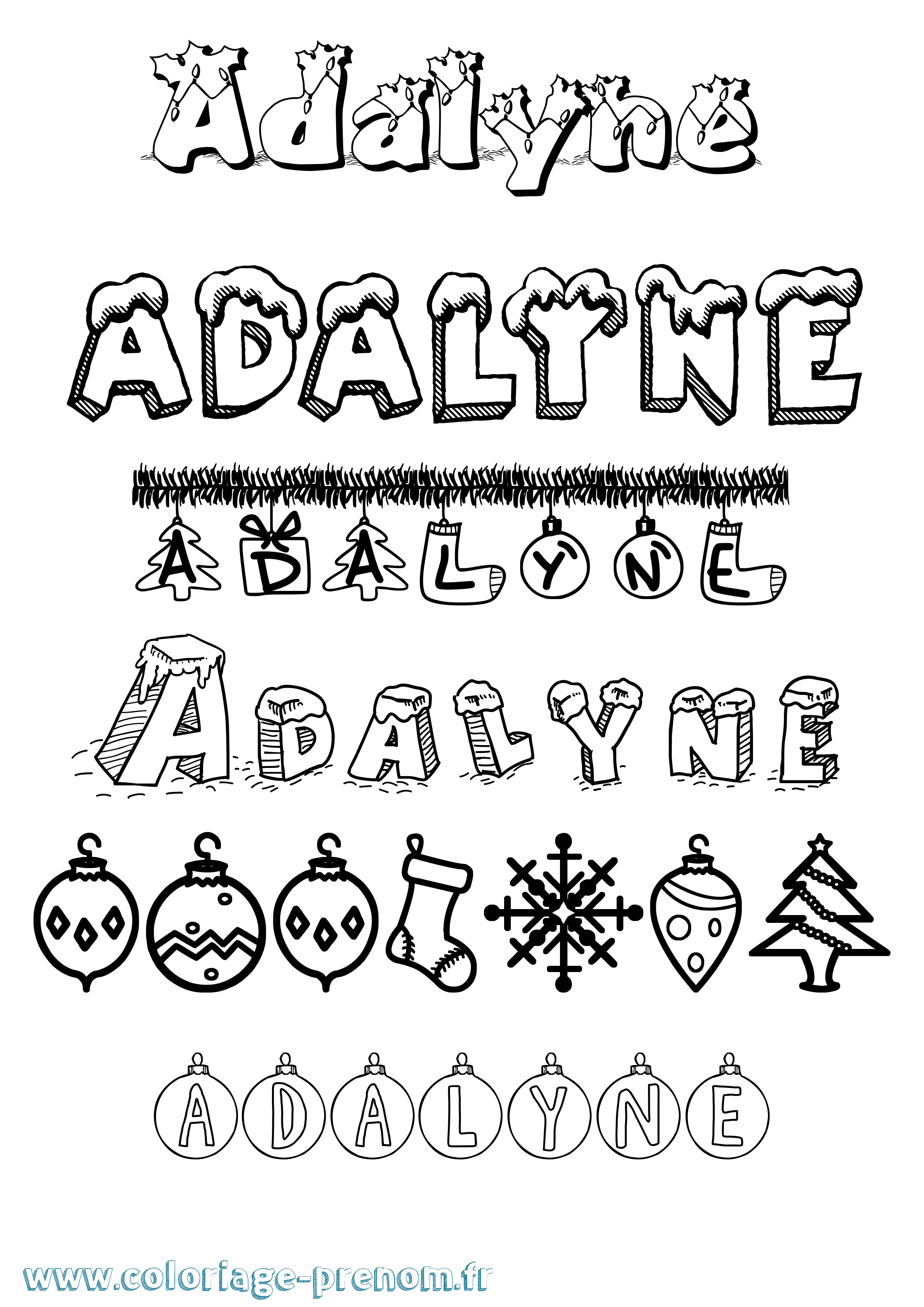 Coloriage Adalyne Noël Coloriage prénom Adalyne Noël