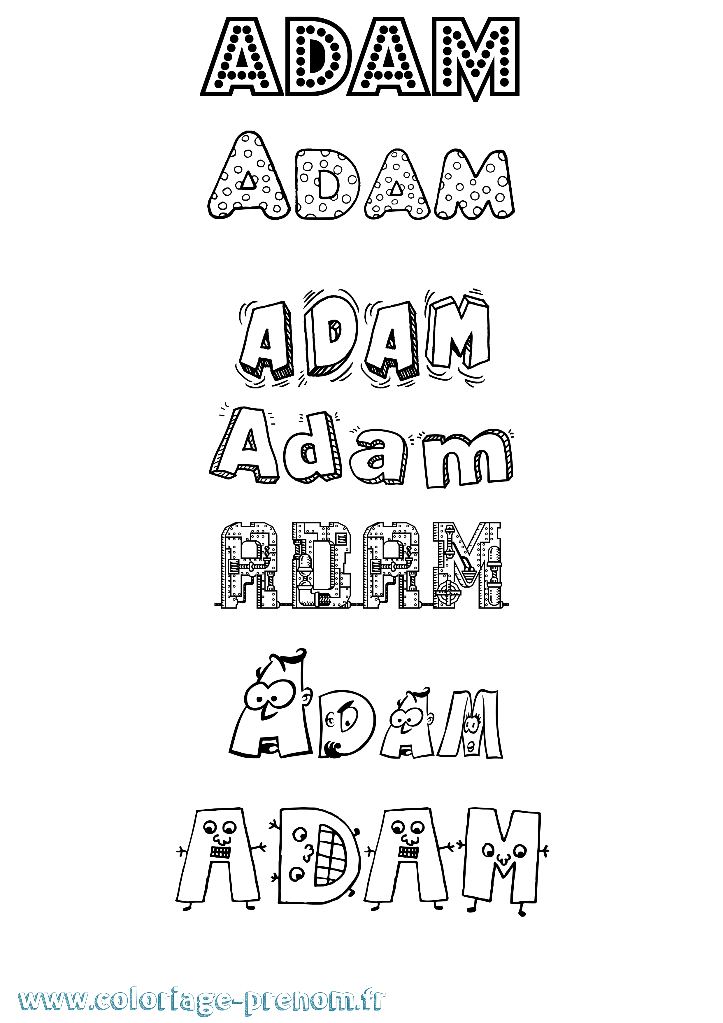 Coloriage prénom Adam Fun