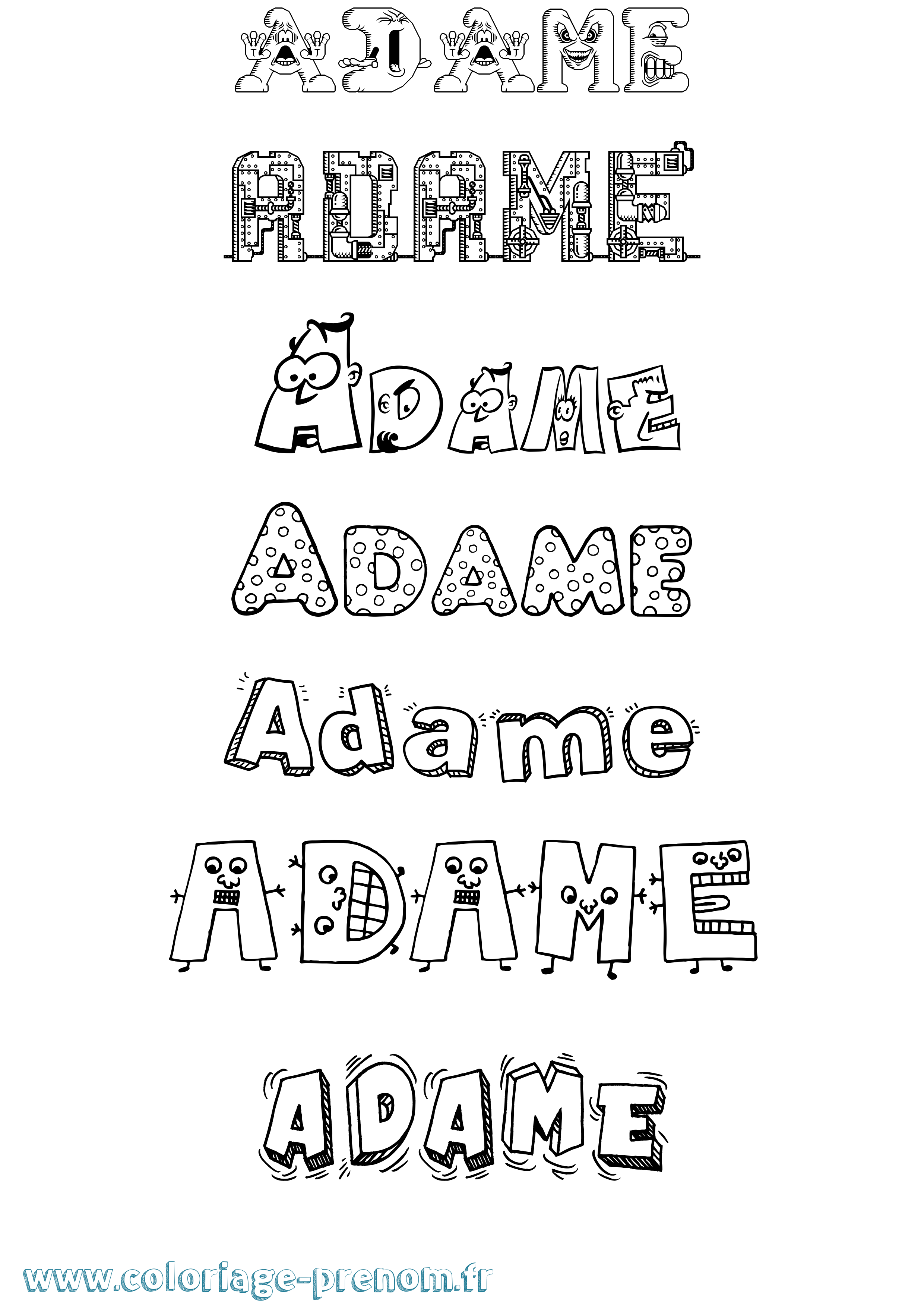 Coloriage prénom Adame Fun
