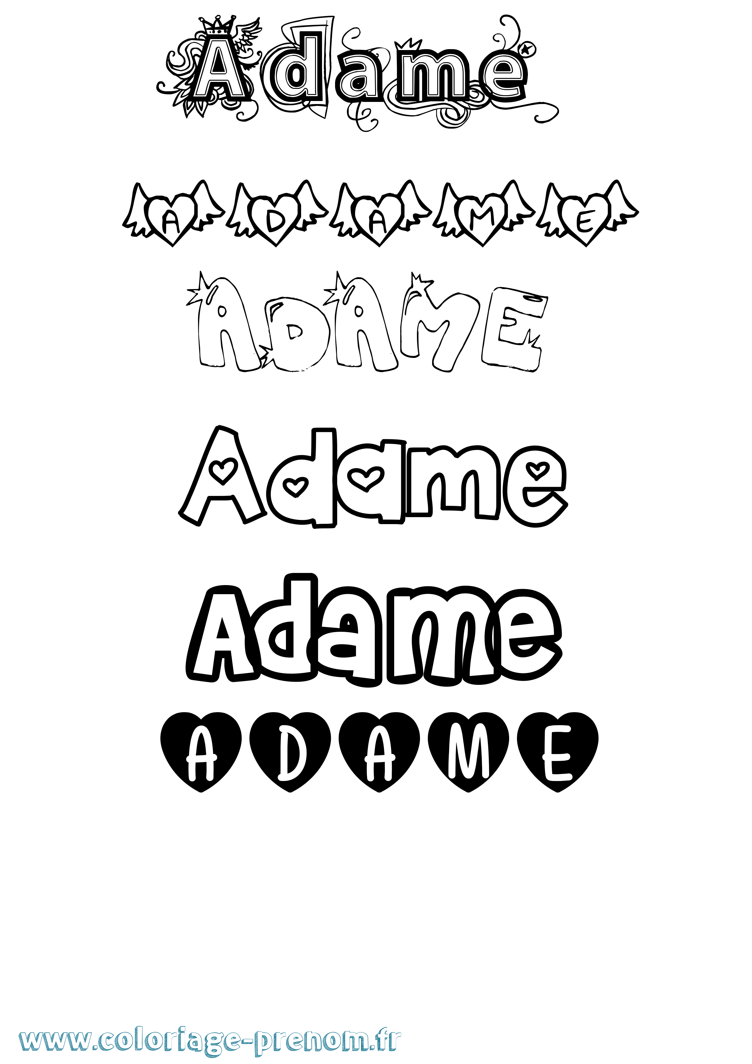 Coloriage prénom Adame Girly