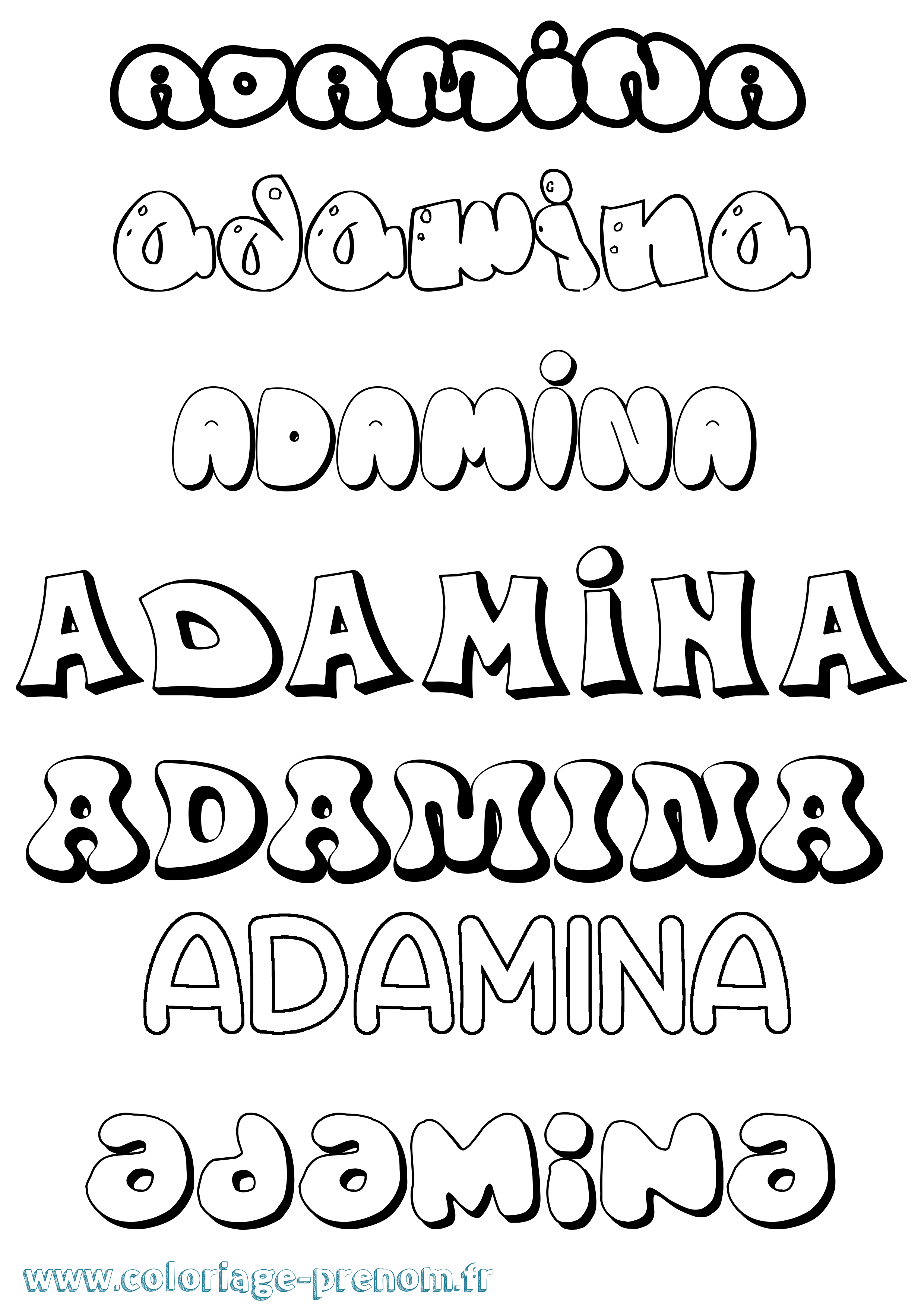 Coloriage prénom Adamina Bubble