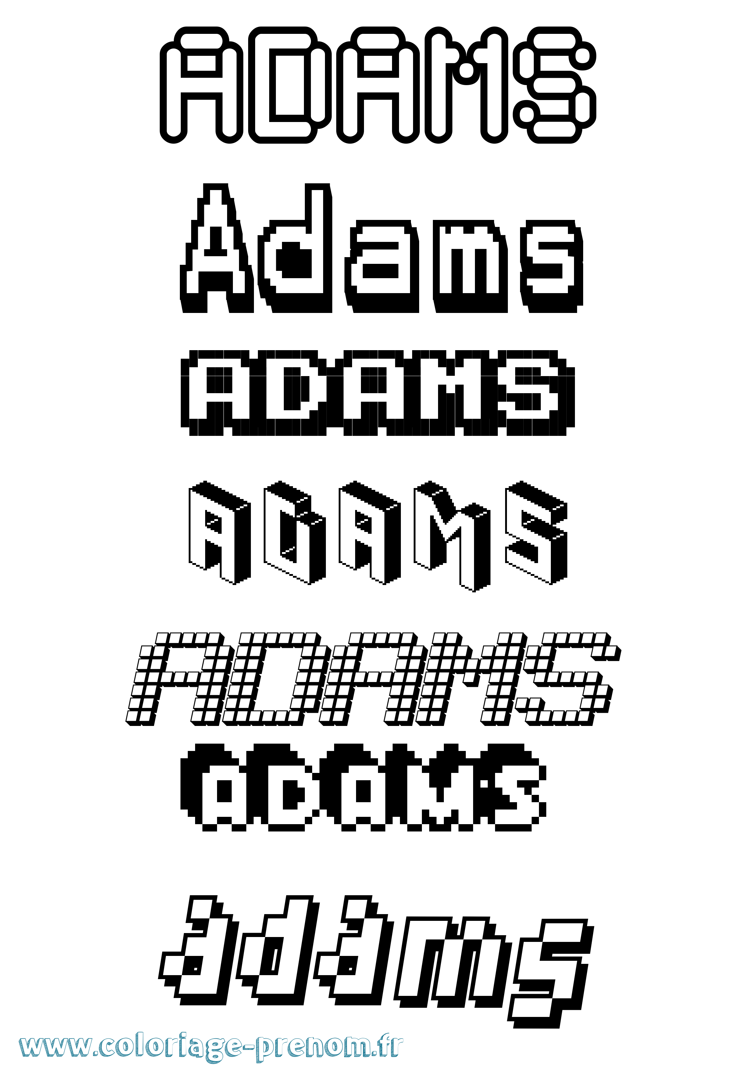 Coloriage prénom Adams Pixel