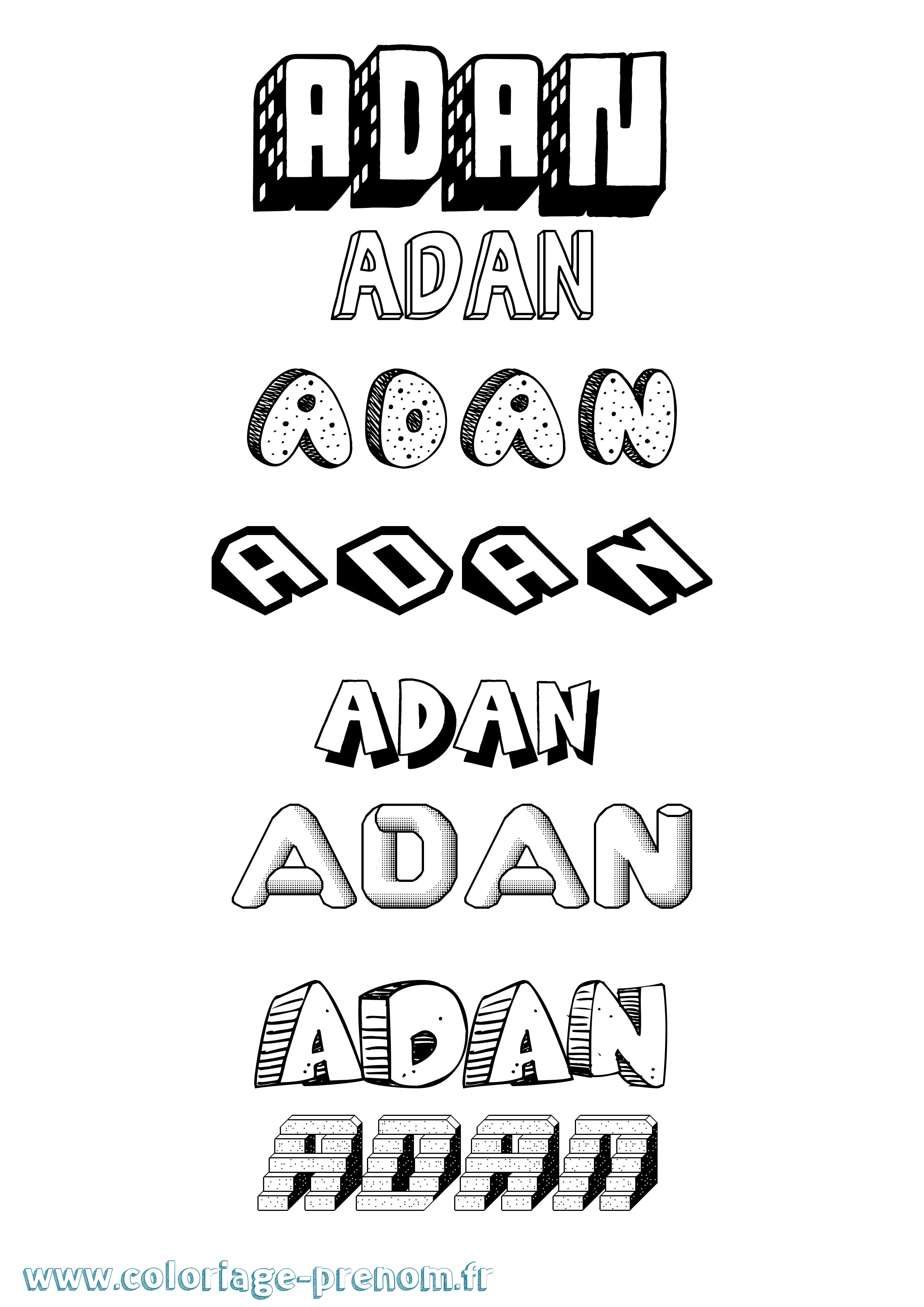 Coloriage prénom Adán Effet 3D