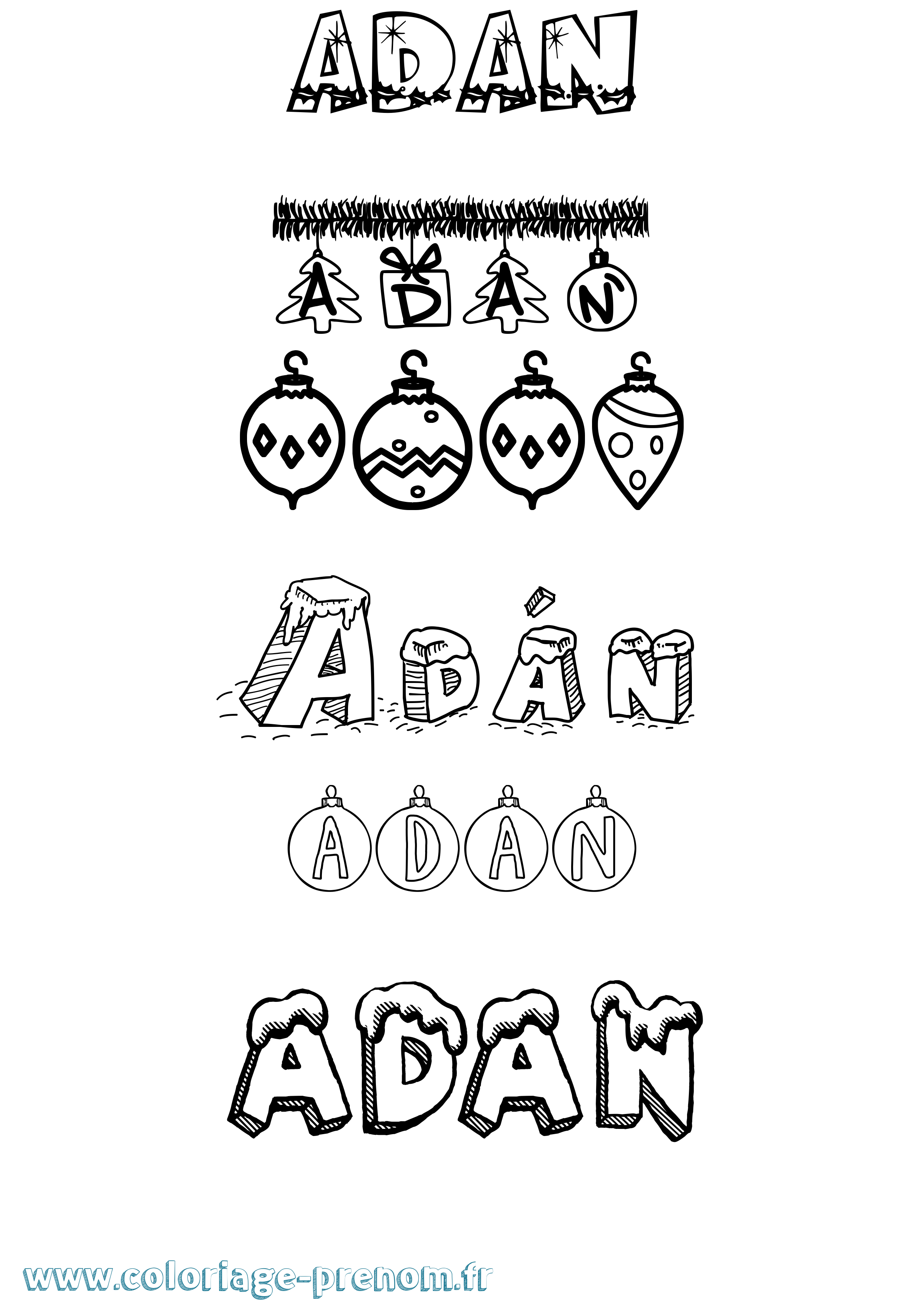 Coloriage prénom Adán Noël