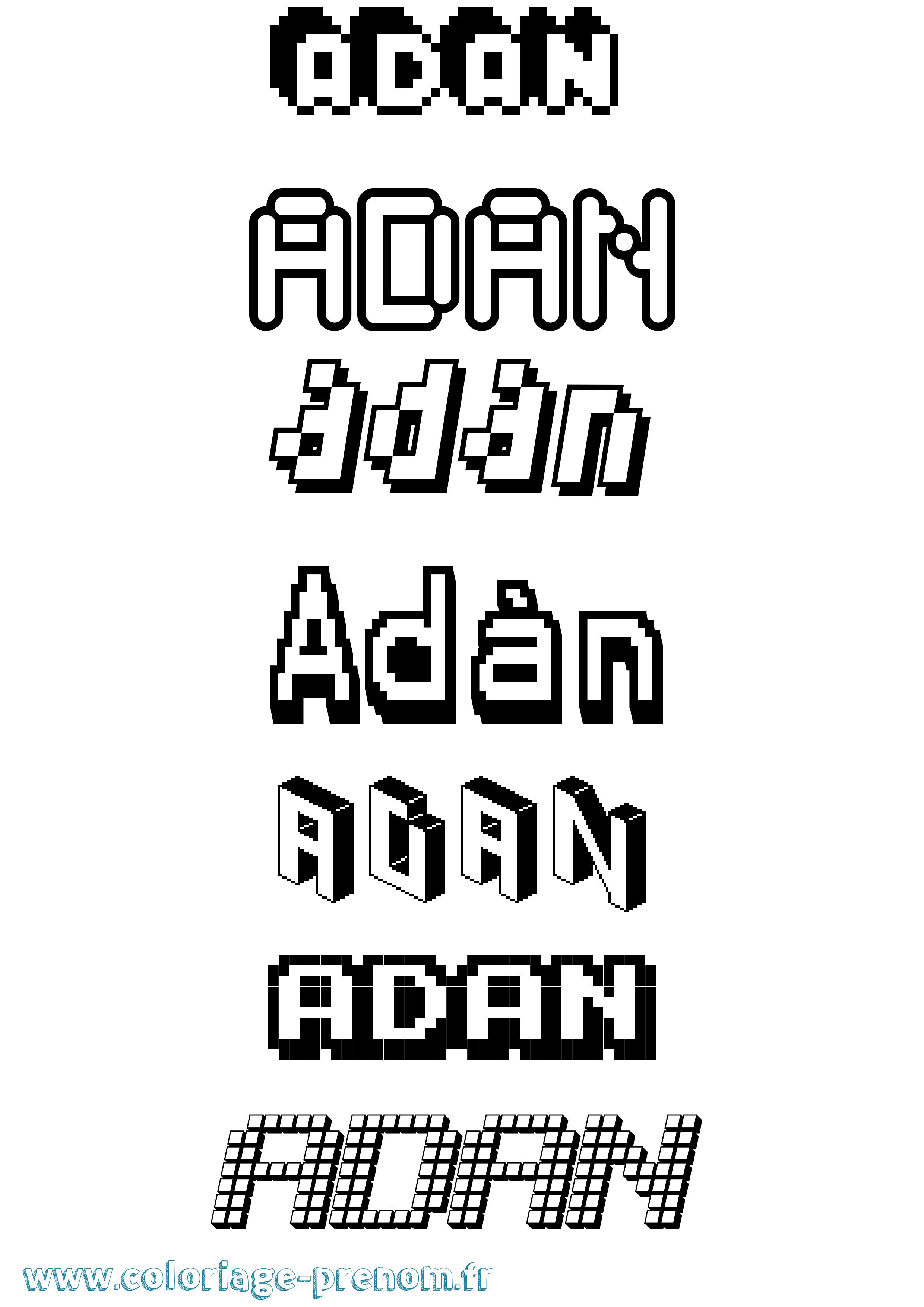 Coloriage prénom Adán Pixel