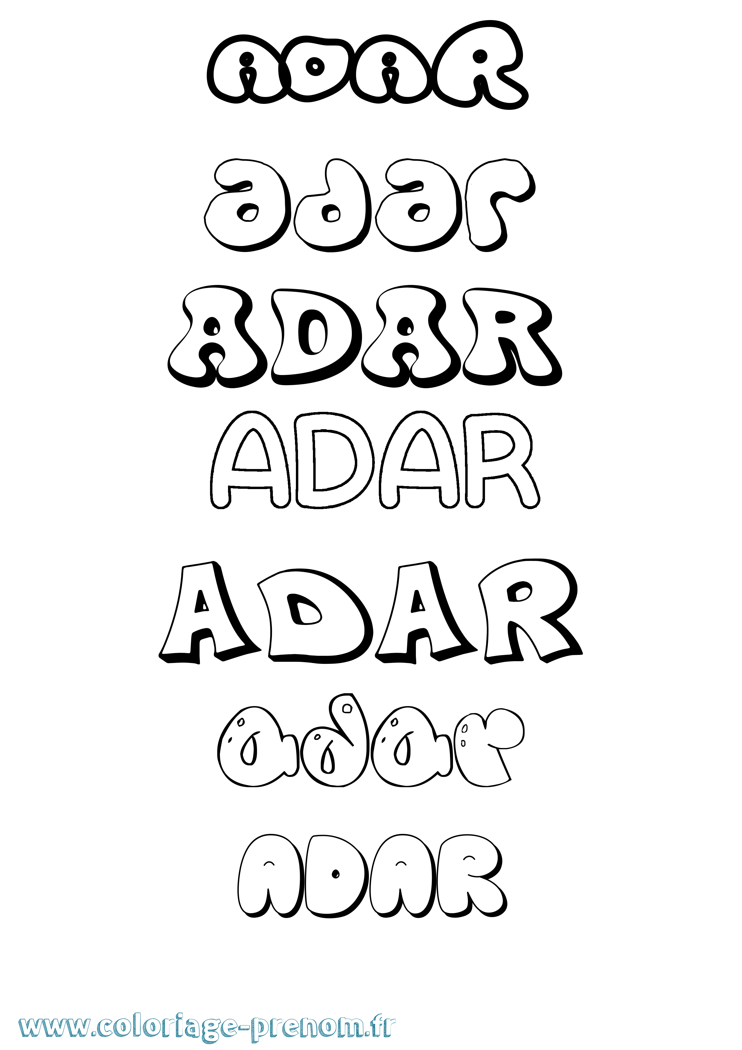 Coloriage prénom Adar Bubble