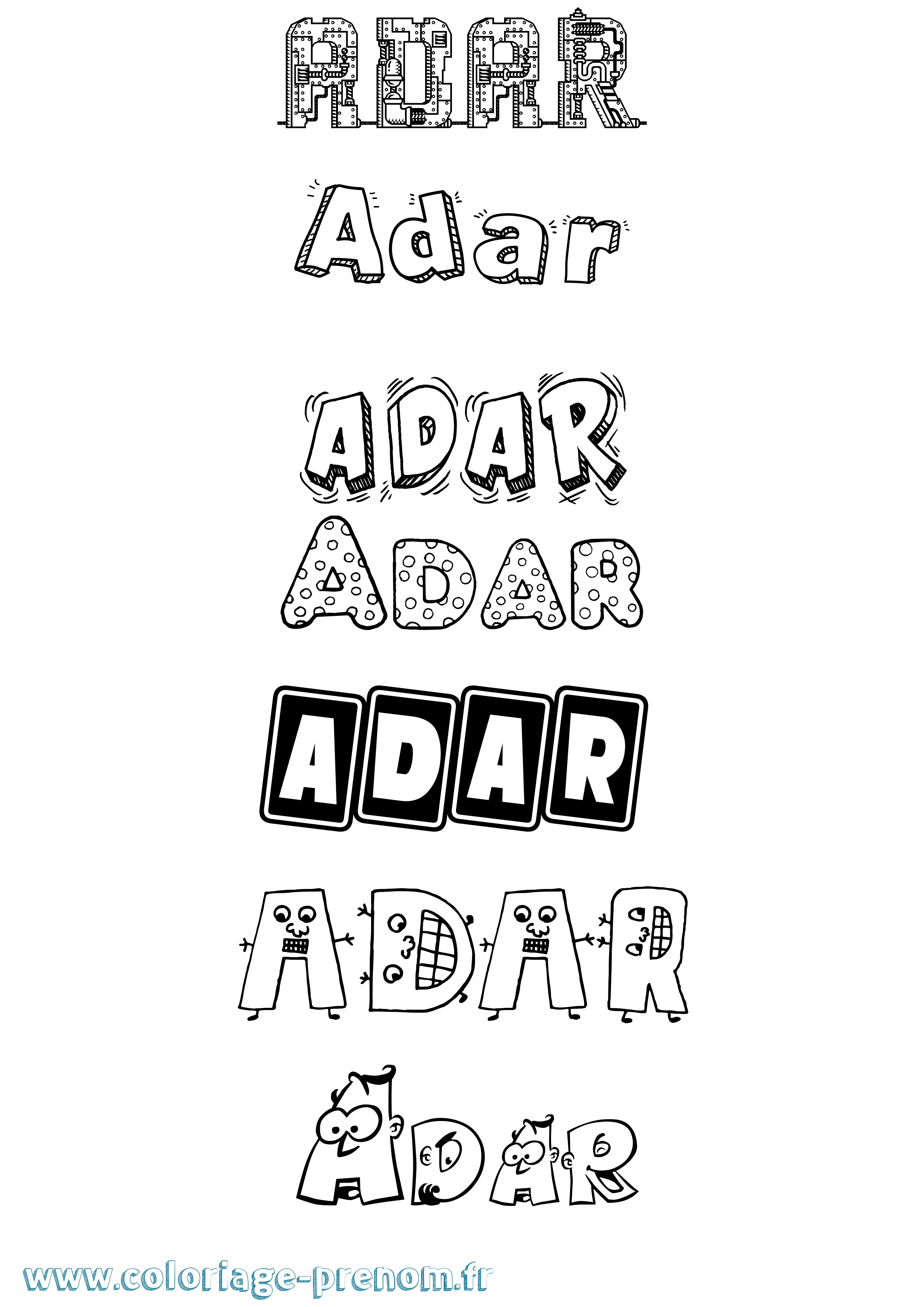 Coloriage prénom Adar Fun