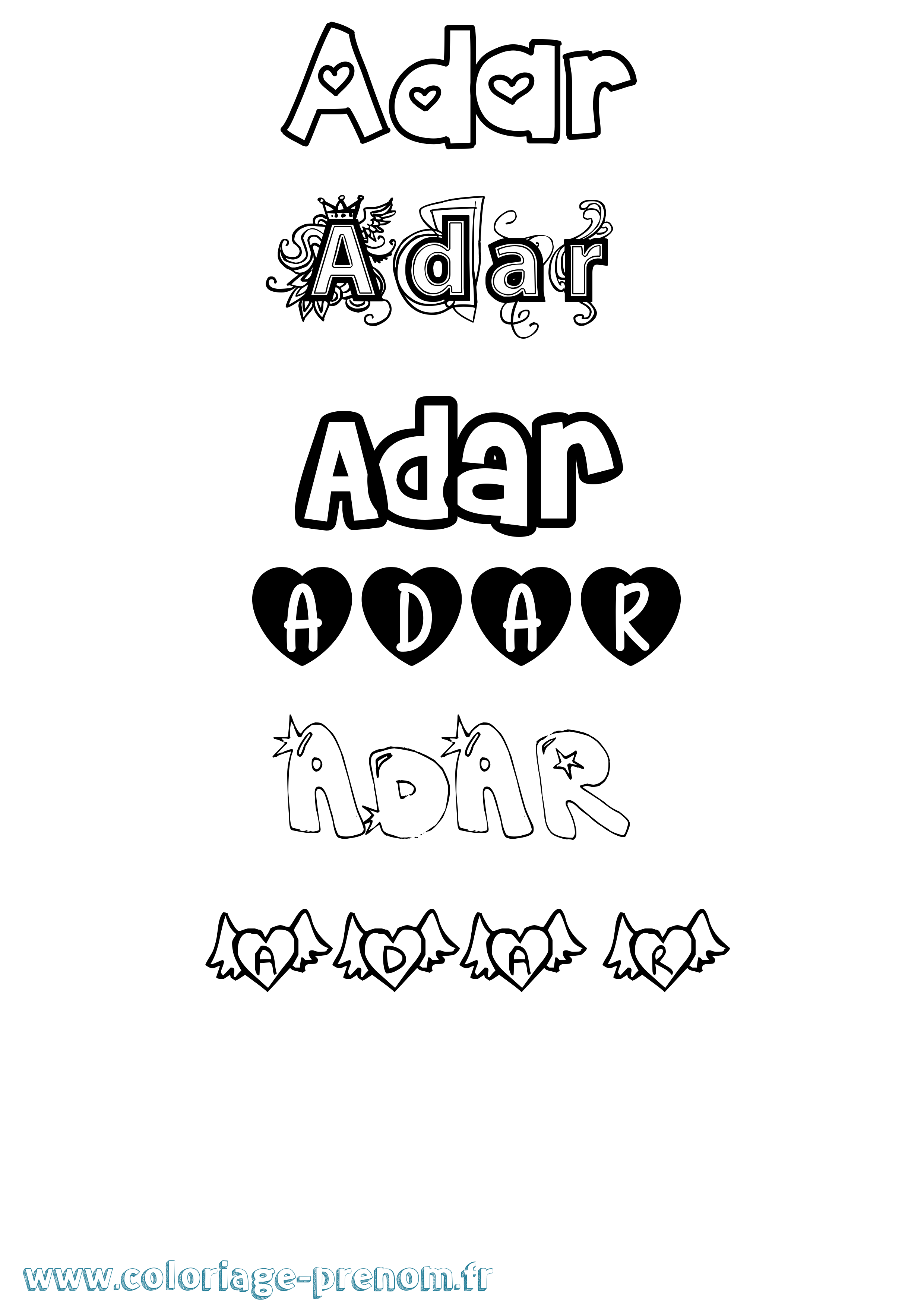 Coloriage prénom Adar Girly