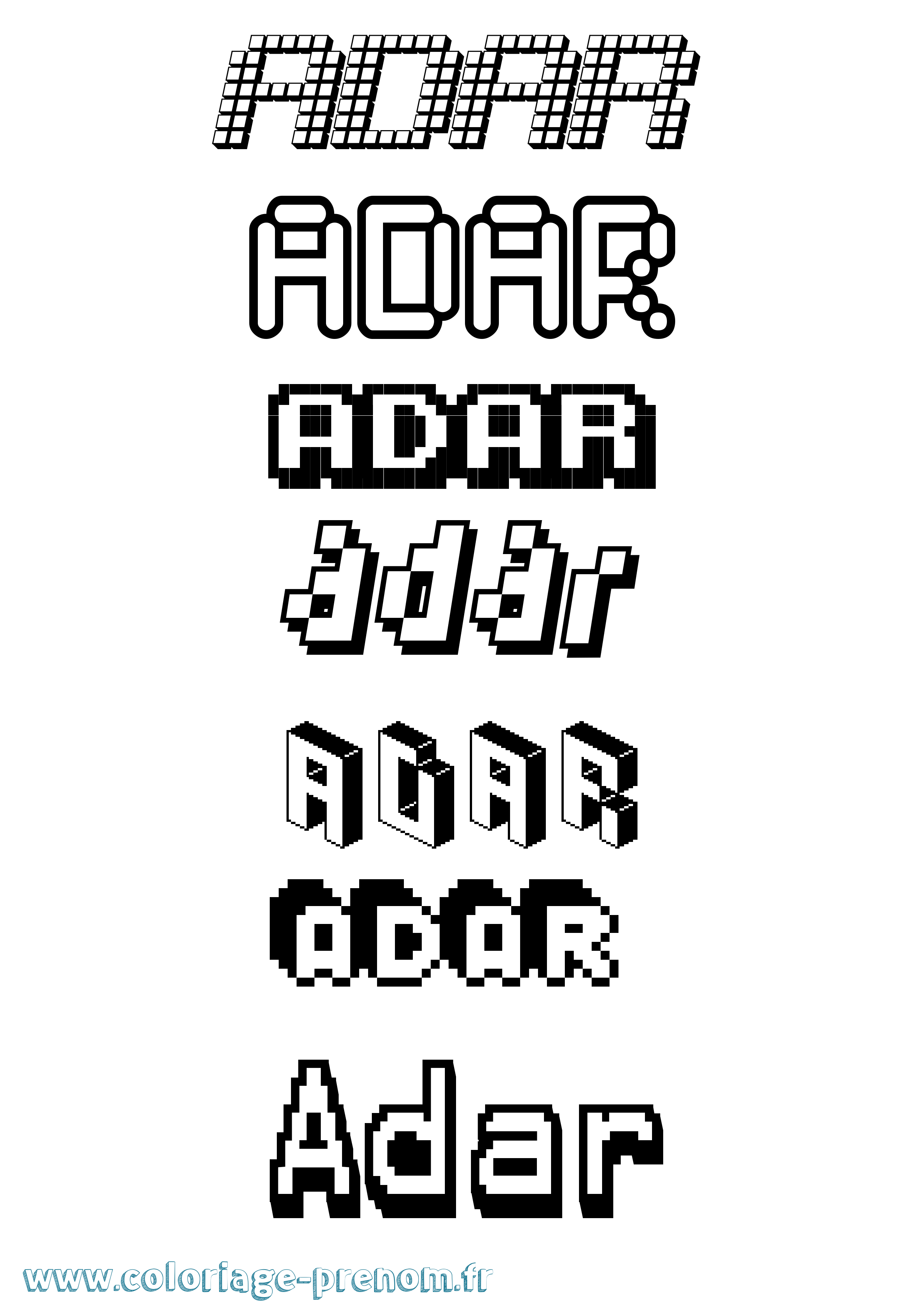 Coloriage prénom Adar Pixel