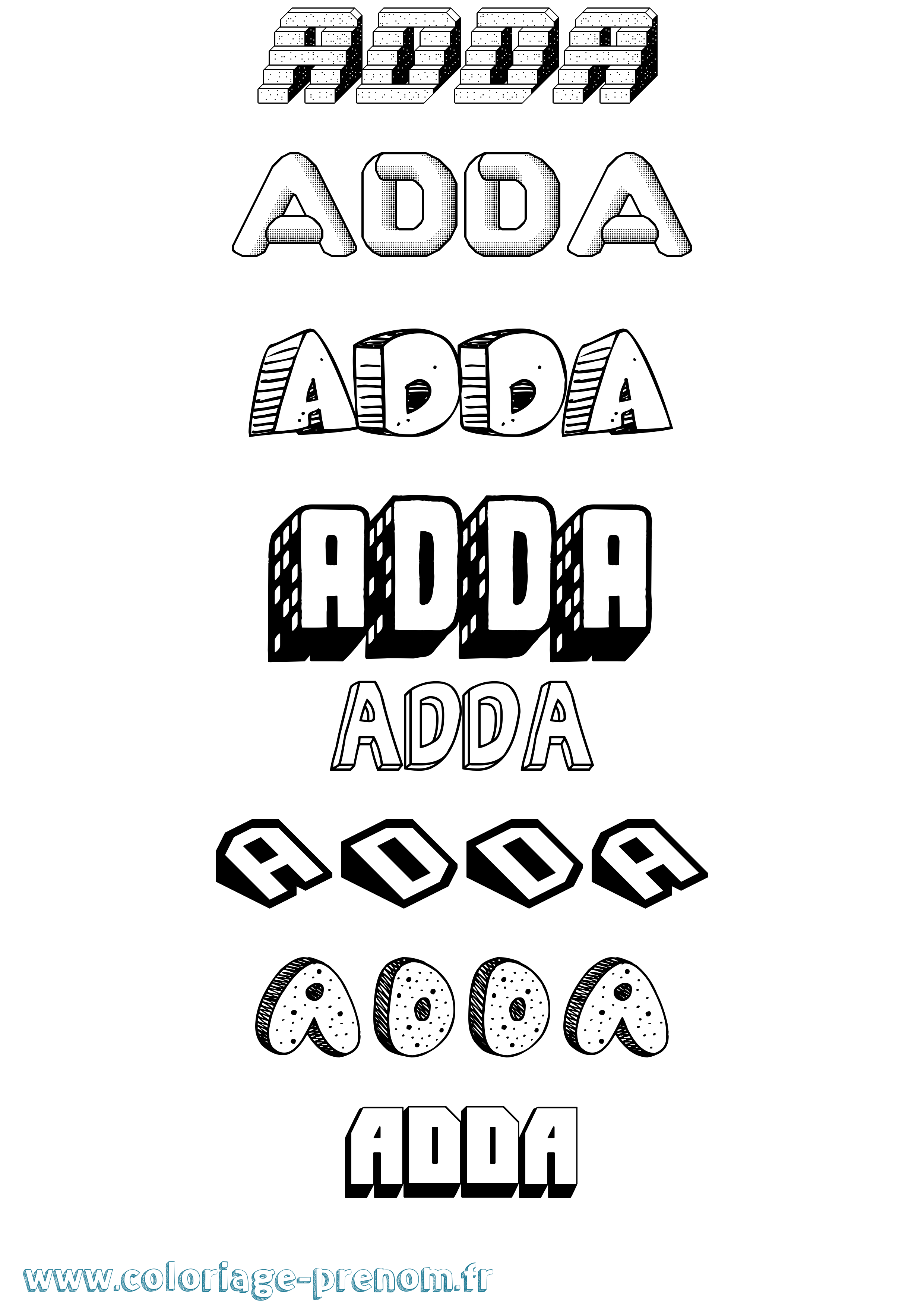 Coloriage prénom Adda Effet 3D