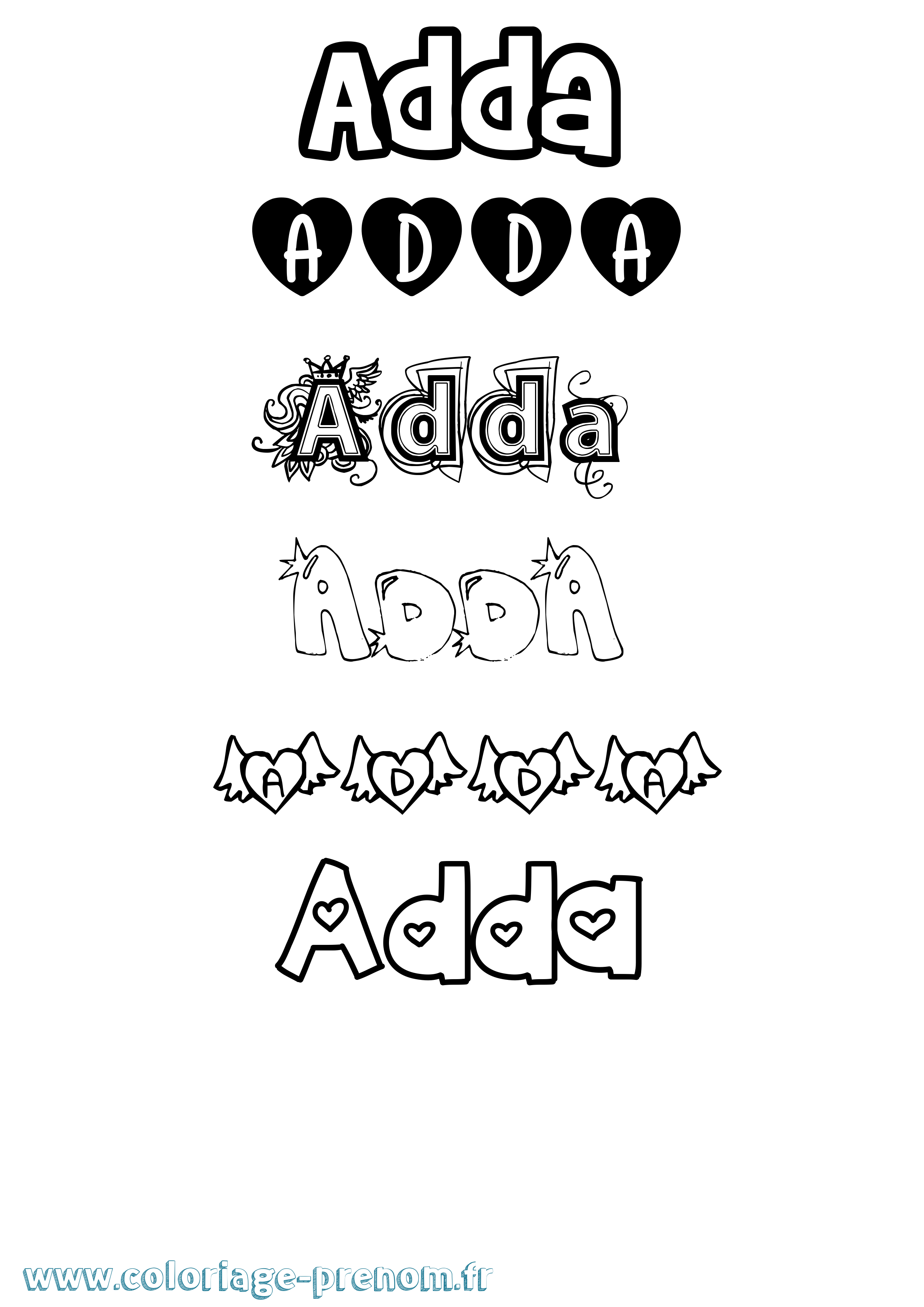 Coloriage prénom Adda Girly