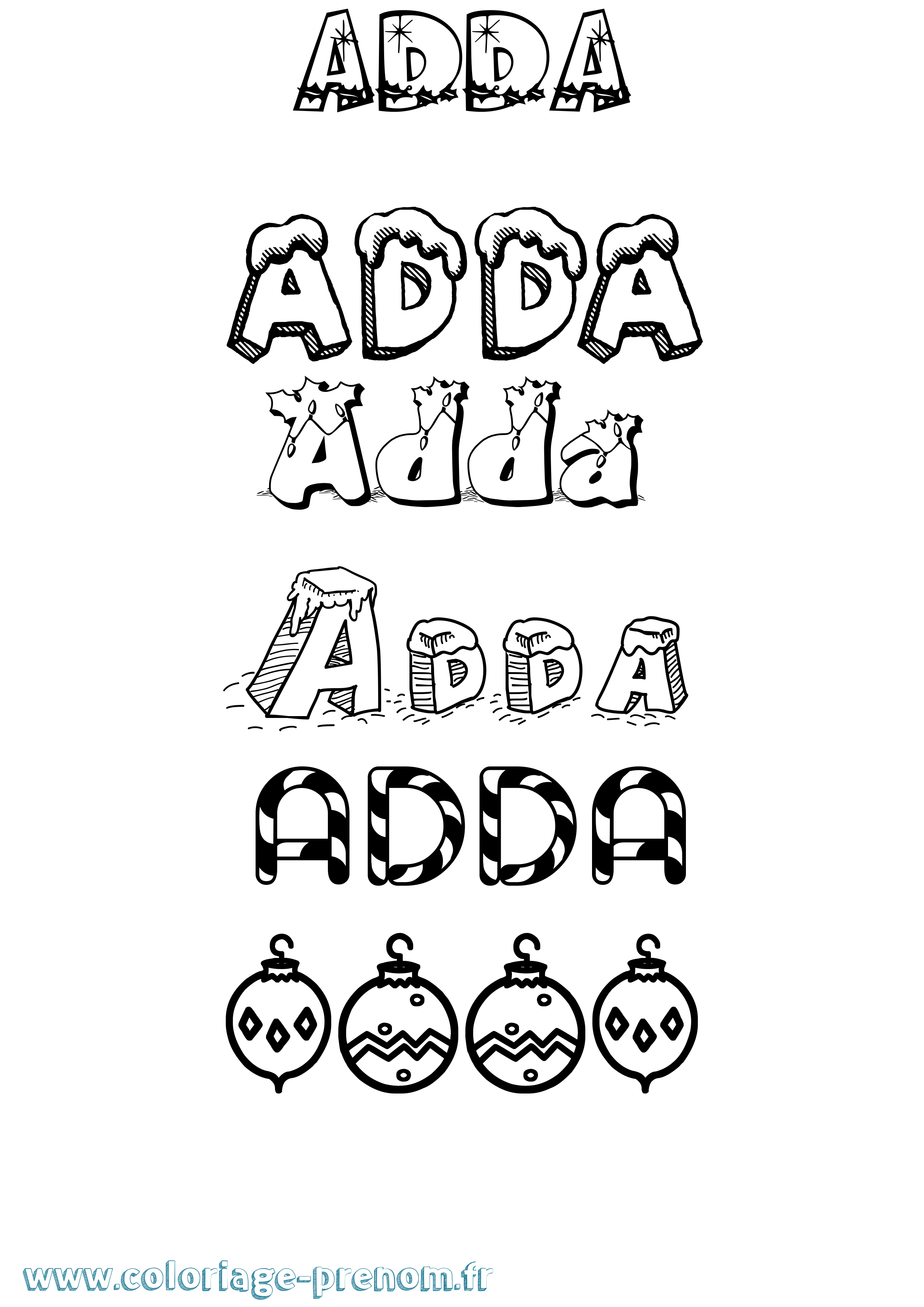 Coloriage Adda Noël Coloriage prénom Adda Noël