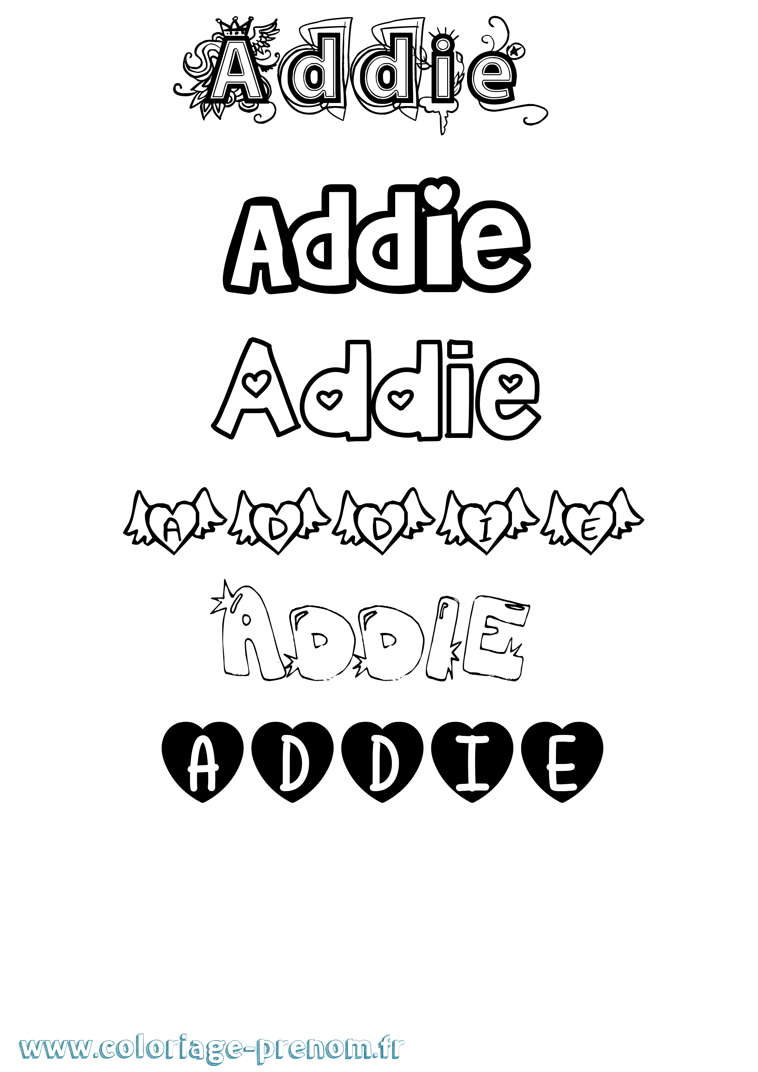 Coloriage prénom Addie Girly