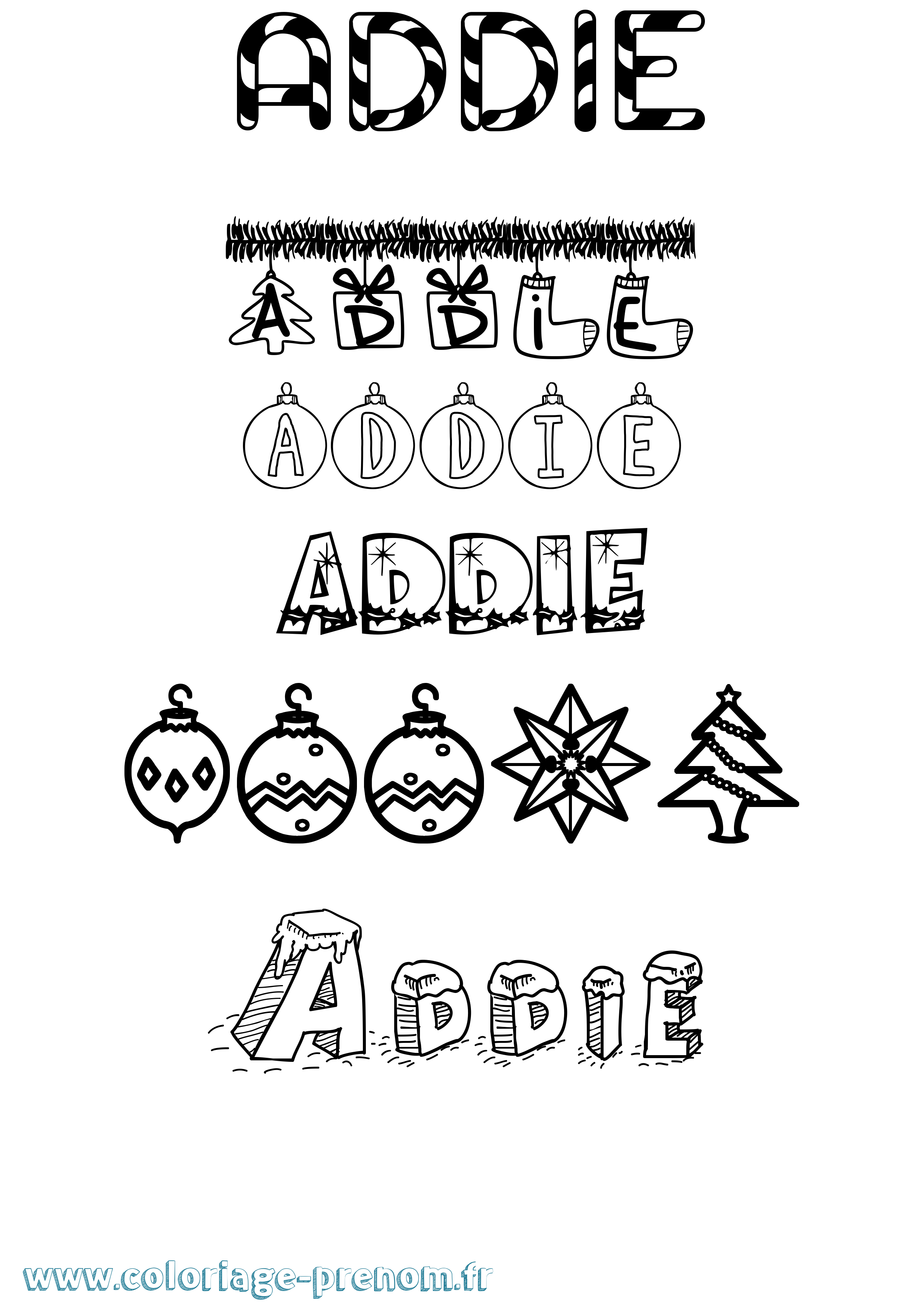 Coloriage prénom Addie Noël