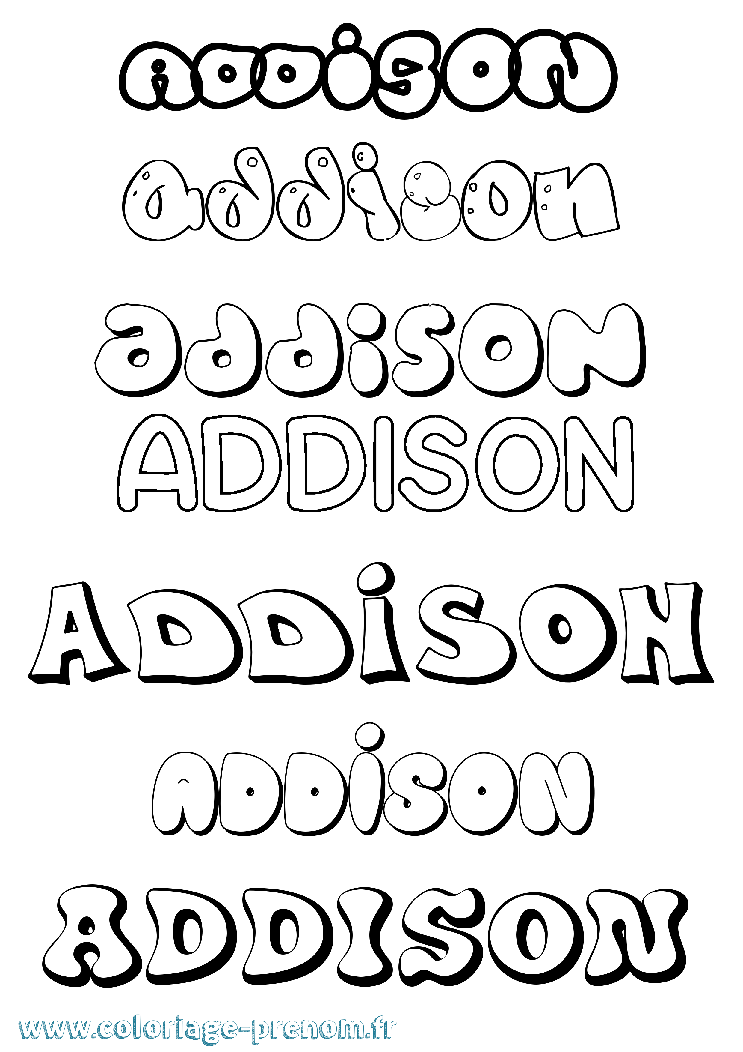 Coloriage prénom Addison Bubble