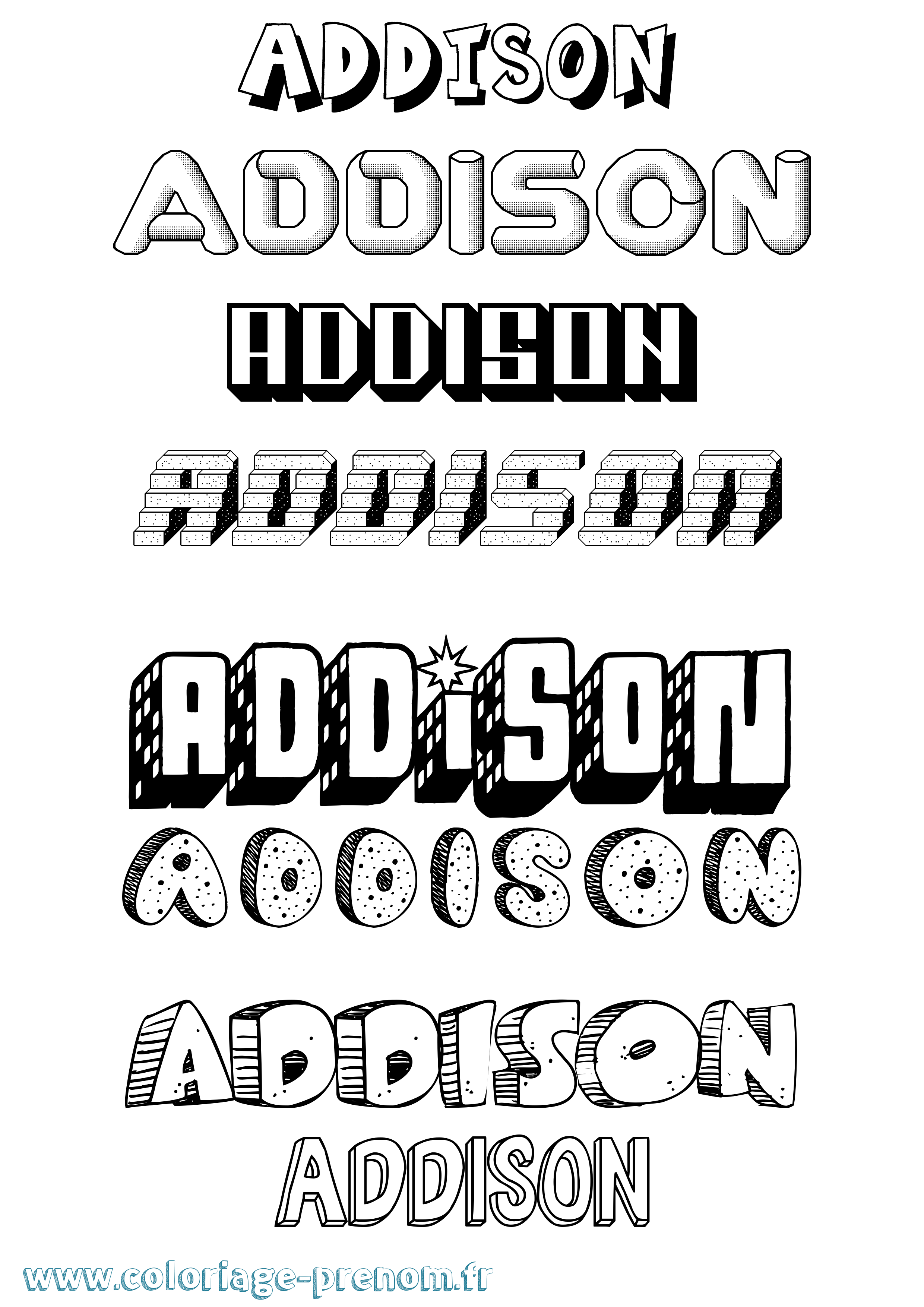 Coloriage prénom Addison Effet 3D