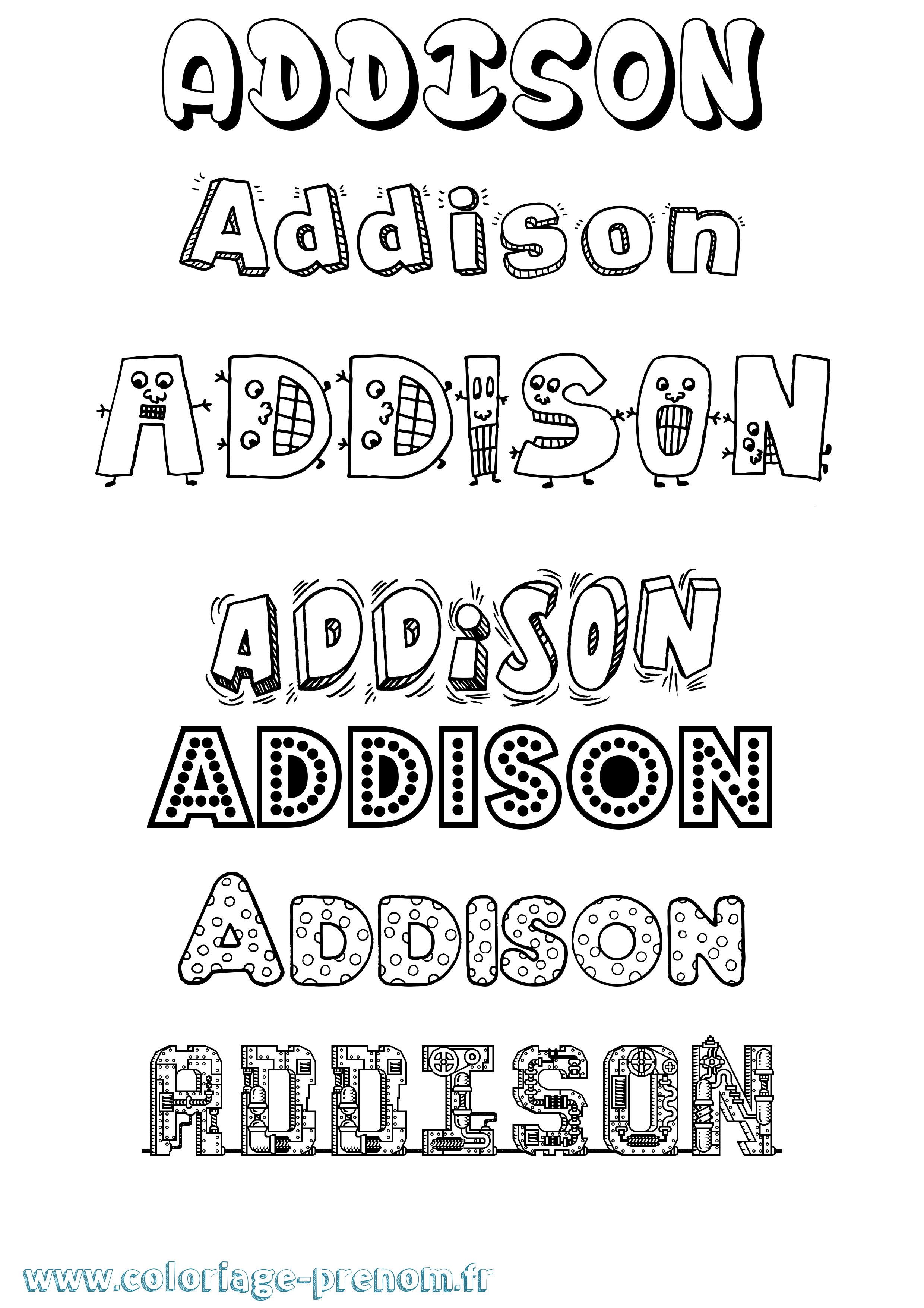Coloriage prénom Addison Fun