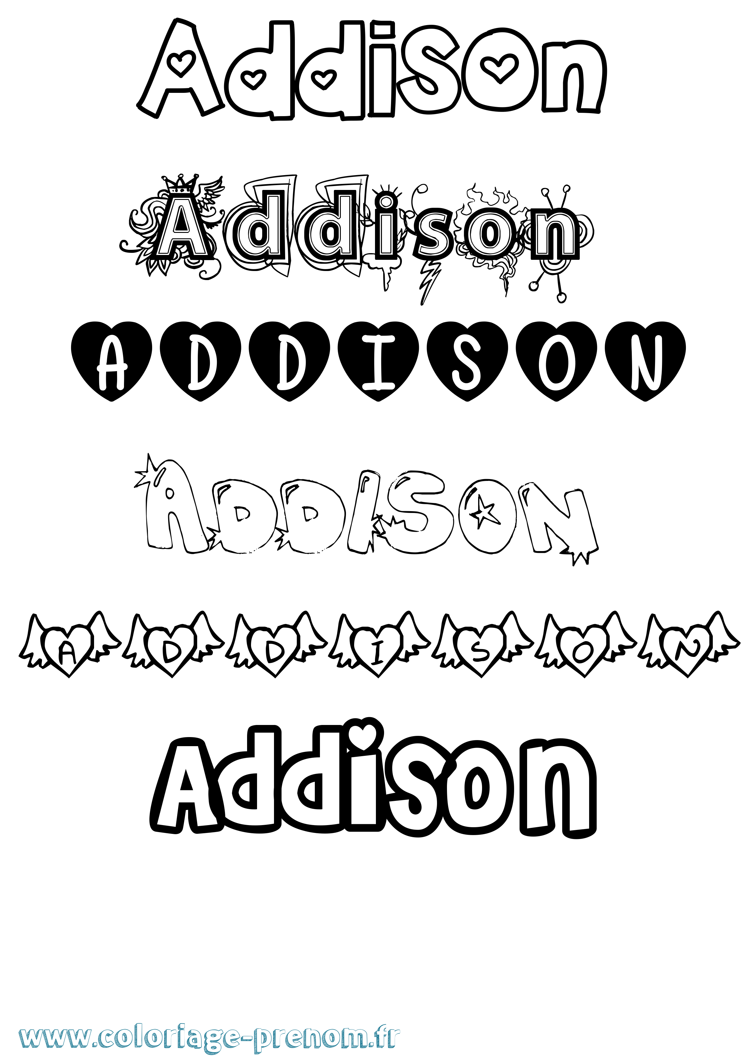 Coloriage prénom Addison Girly