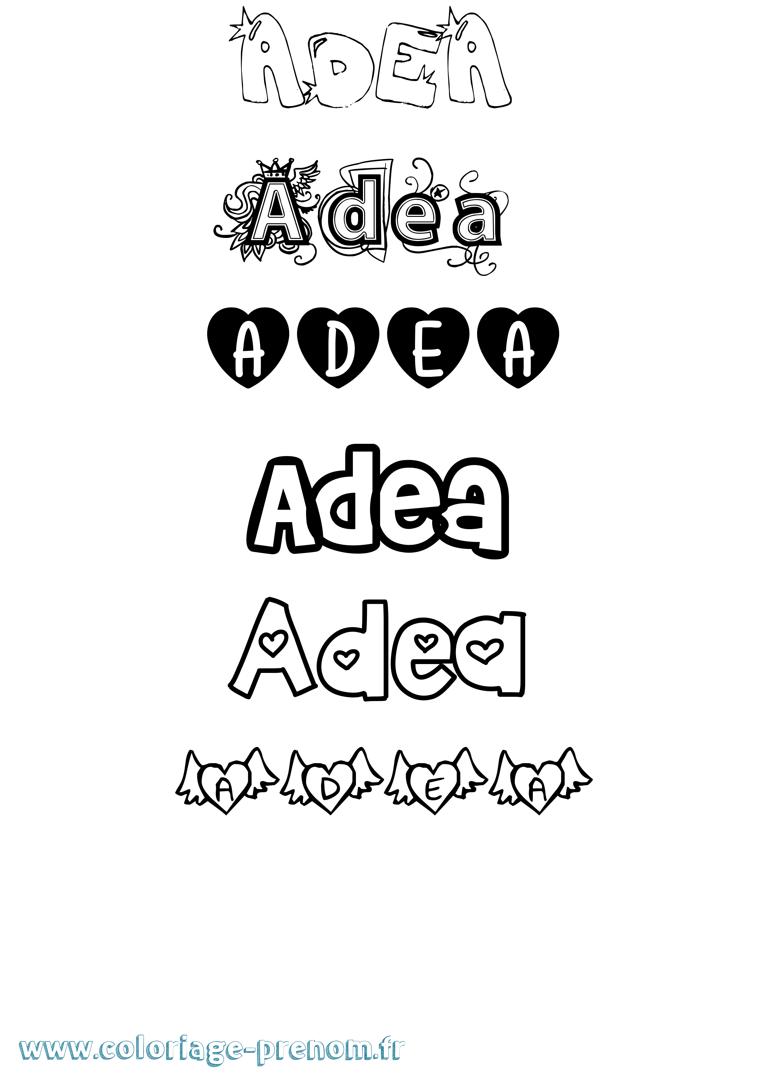 Coloriage prénom Adea Girly