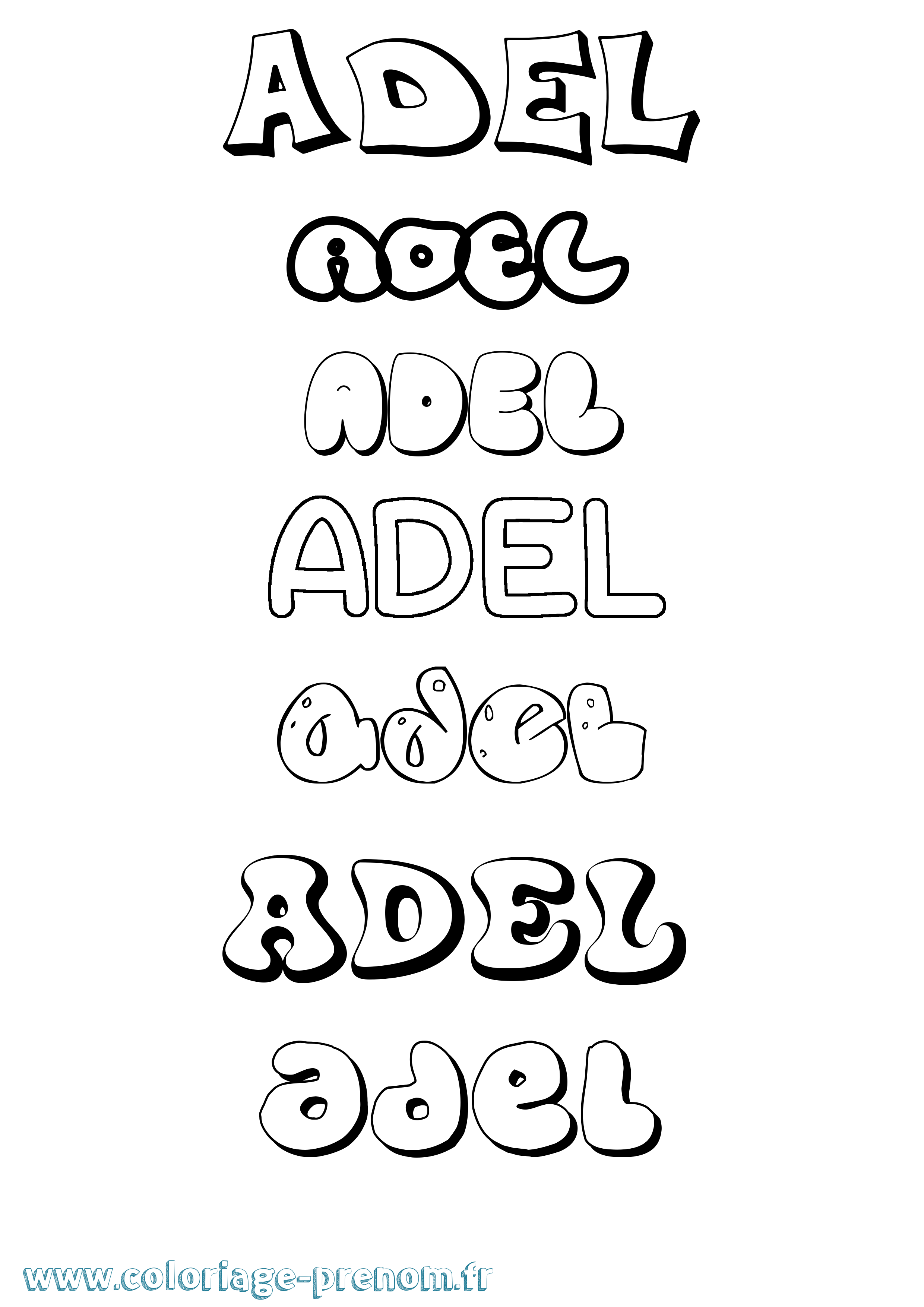 Coloriage prénom Adel Bubble