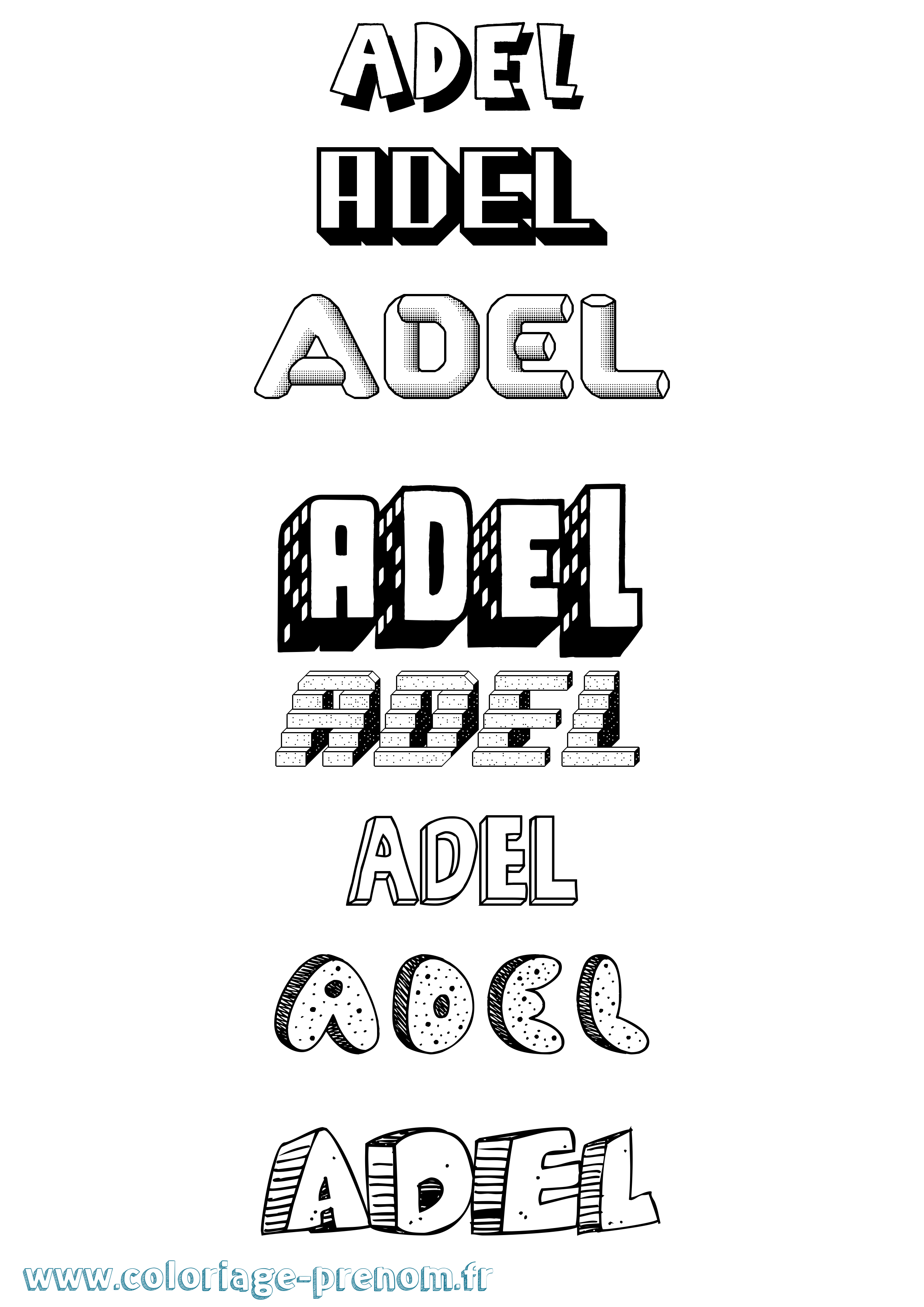 Coloriage prénom Adel Effet 3D