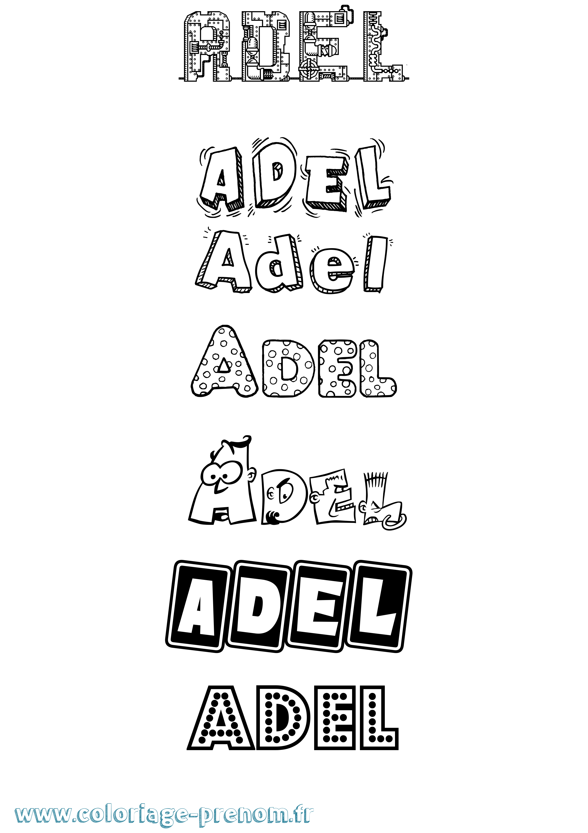 Coloriage prénom Adel Fun