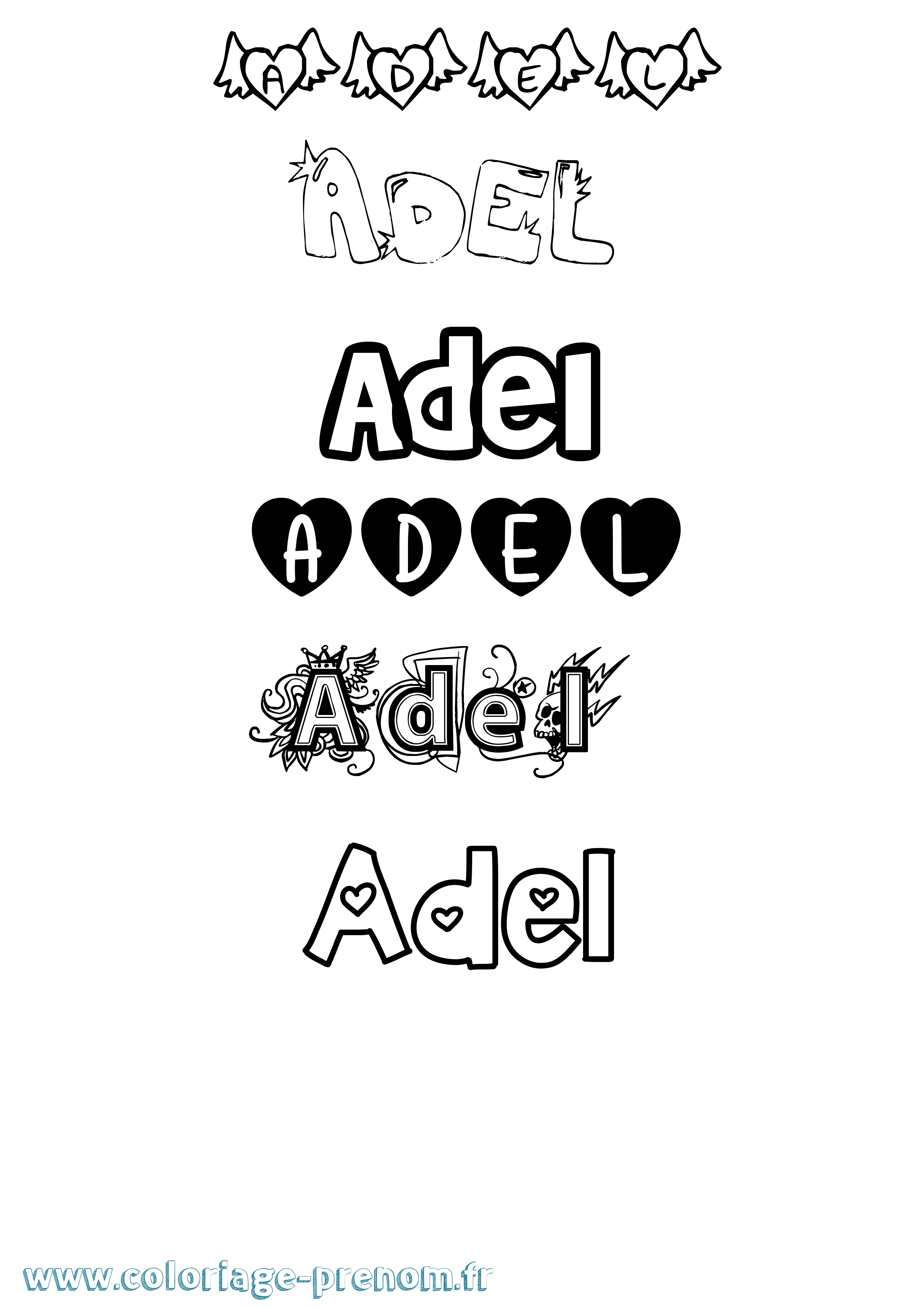 Coloriage prénom Adel Girly