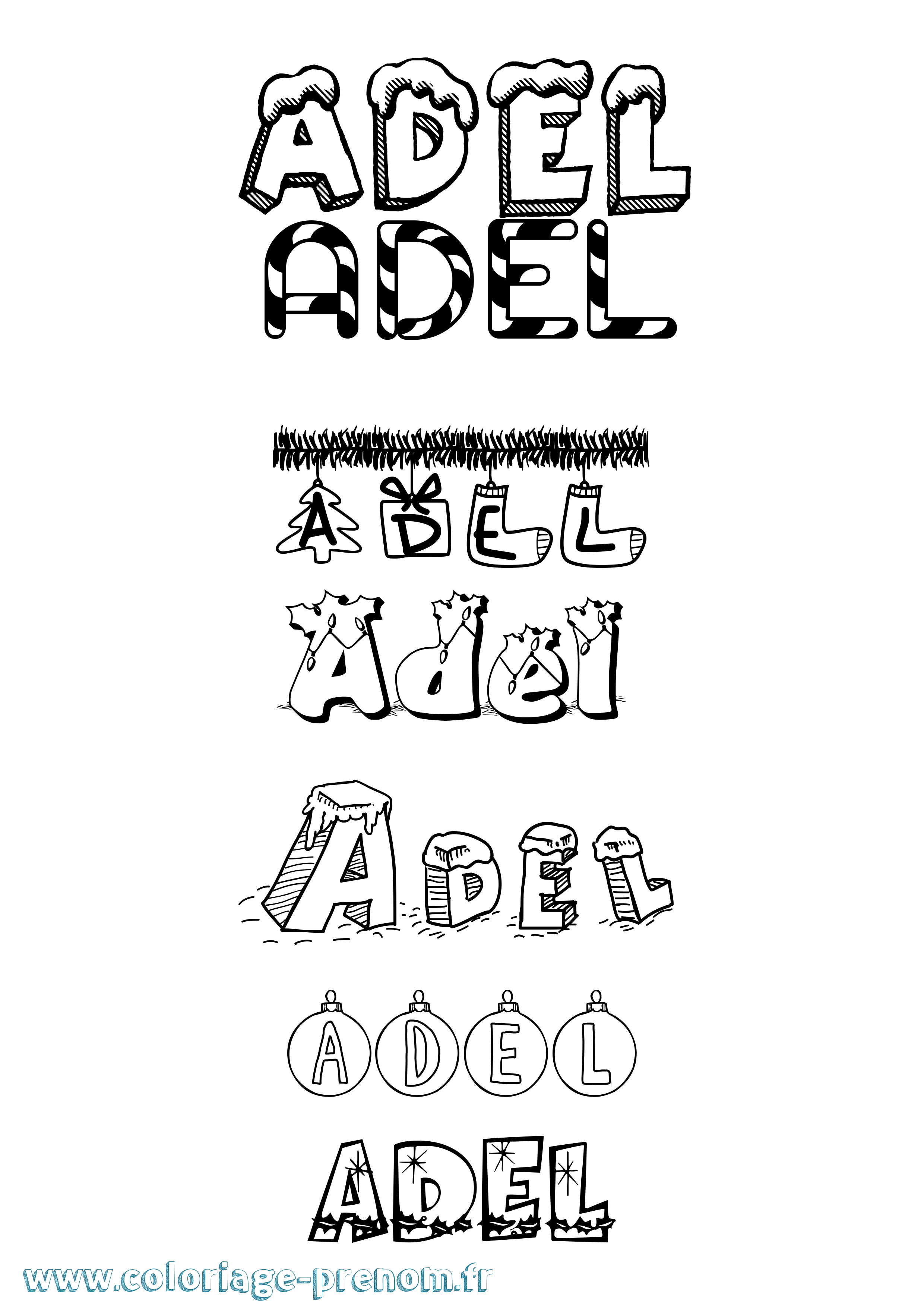 Coloriage prénom Adel Noël