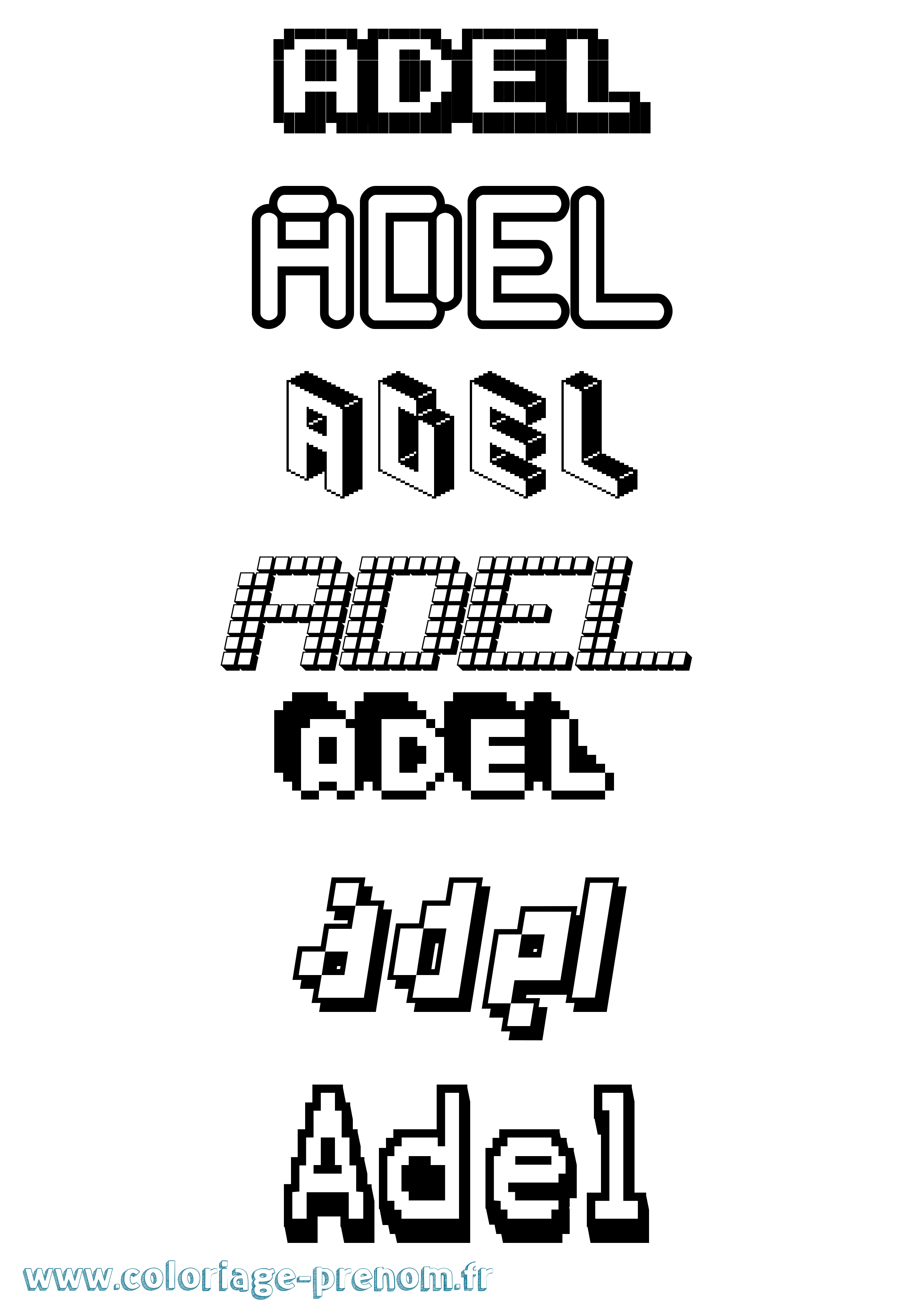 Coloriage prénom Adel Pixel