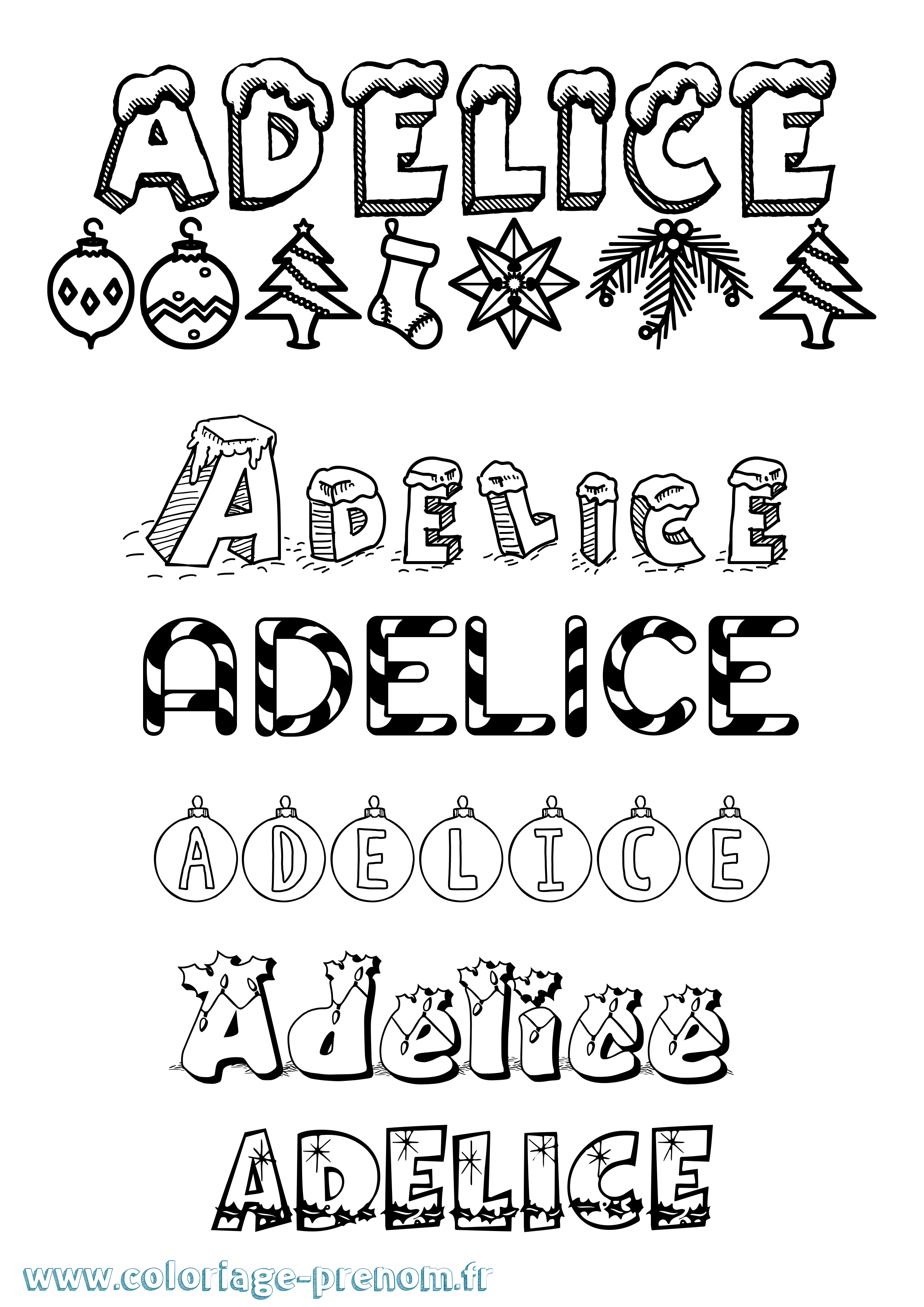 Coloriage prénom Adelice Noël