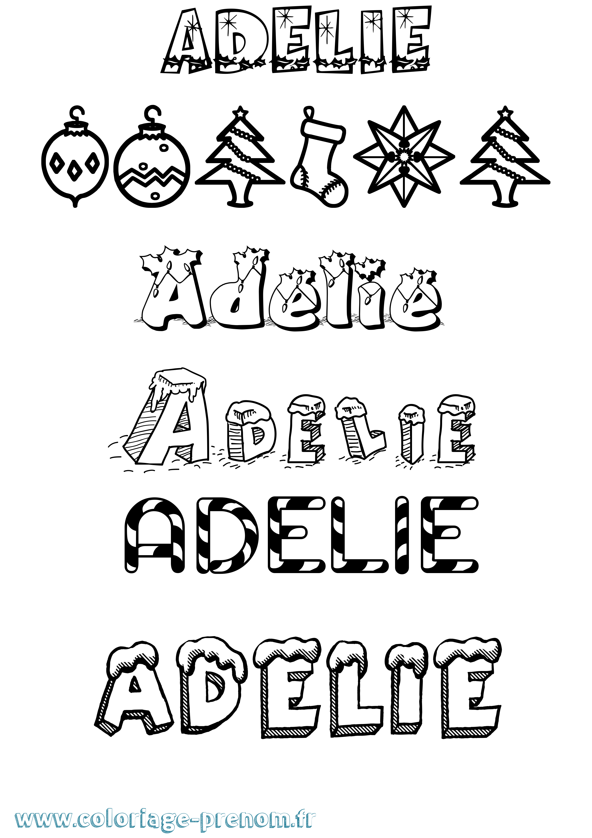 Coloriage prénom Adelie Noël
