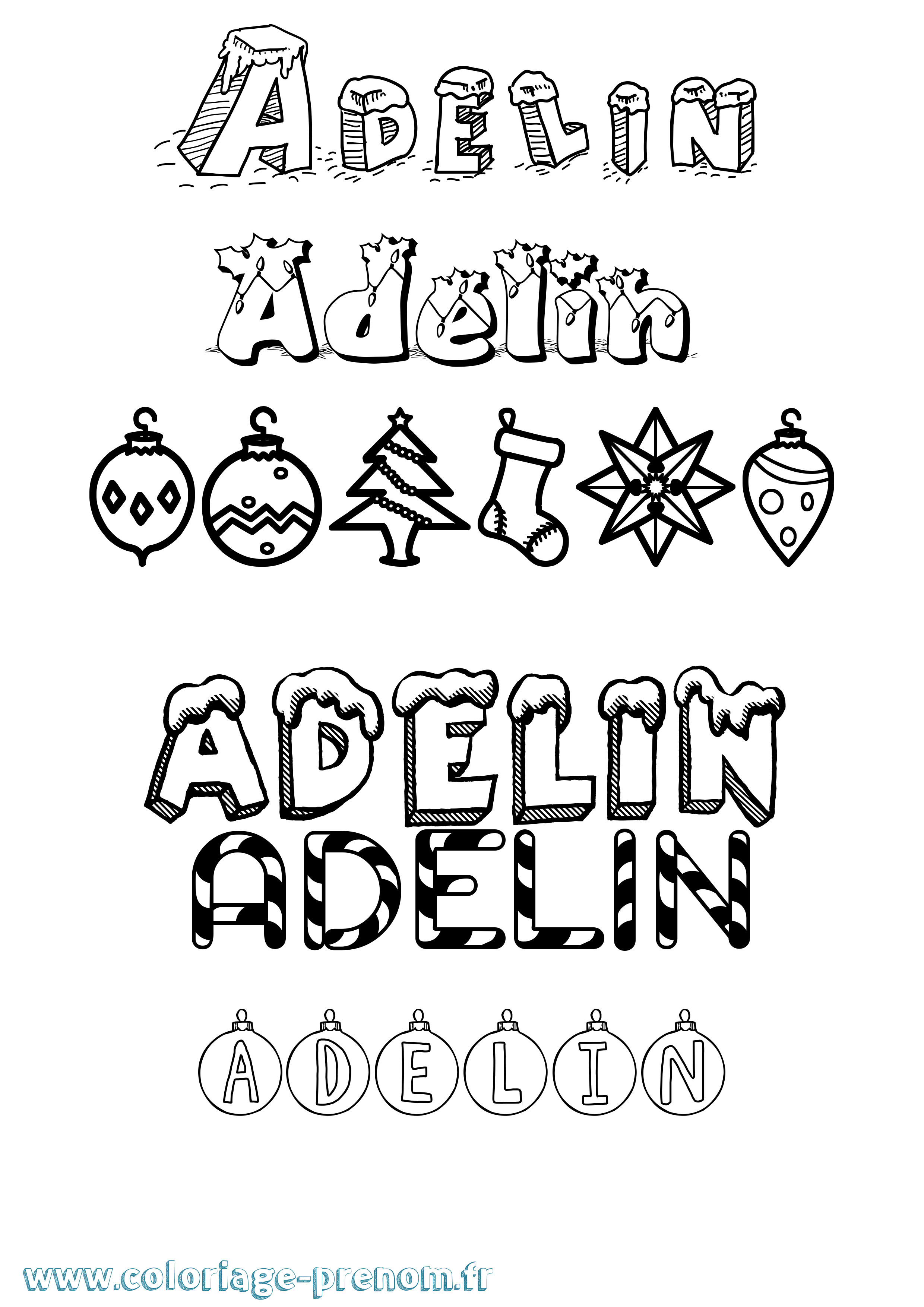 Coloriage Adelin Noël Coloriage prénom Adelin Noël