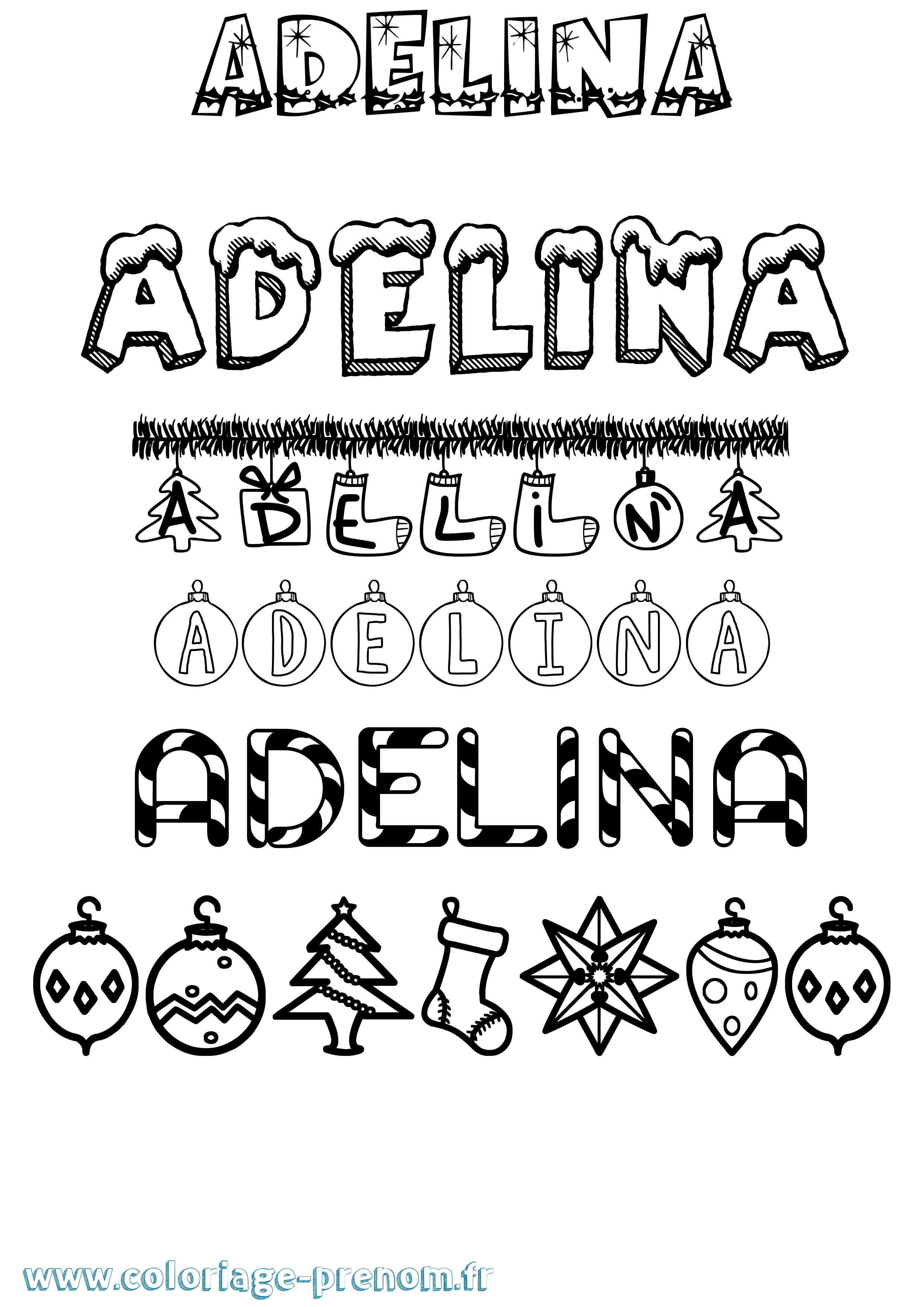 Coloriage prénom Adelina Noël