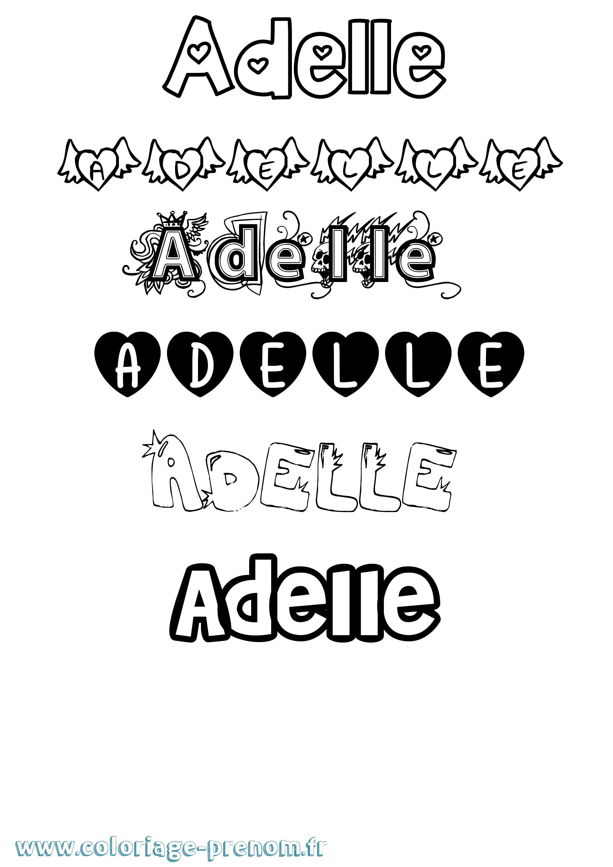 Coloriage prénom Adelle Girly