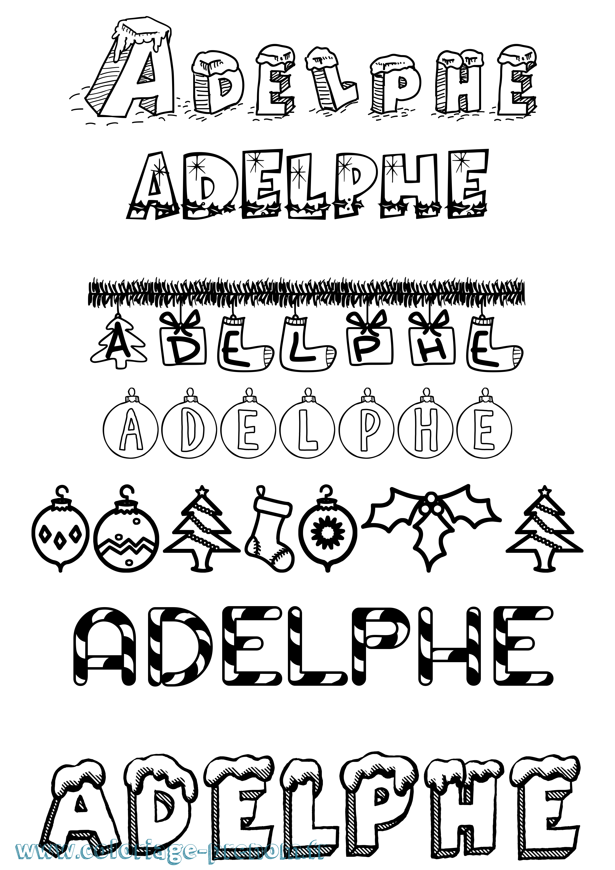 Coloriage prénom Adelphe Noël