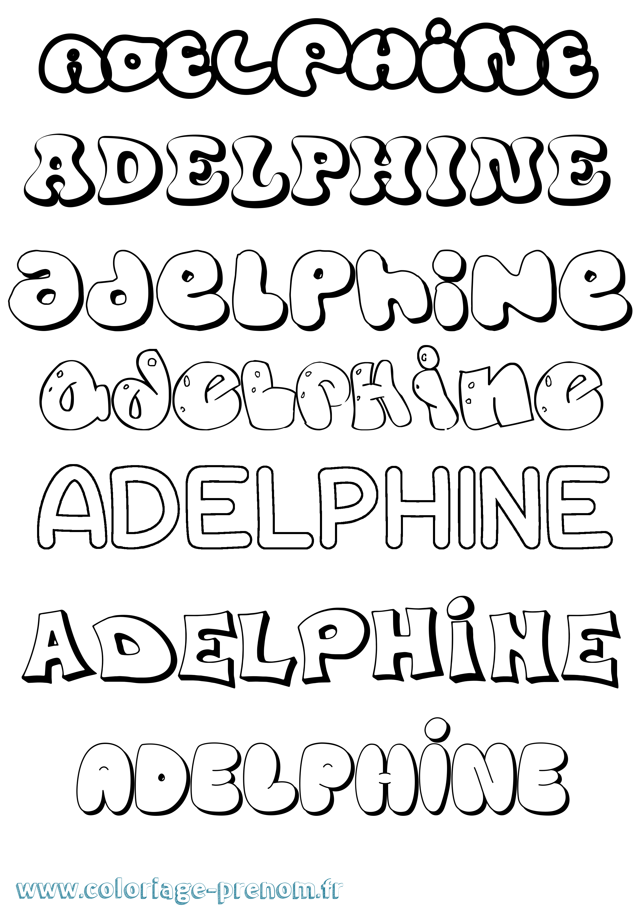 Coloriage prénom Adelphine Bubble