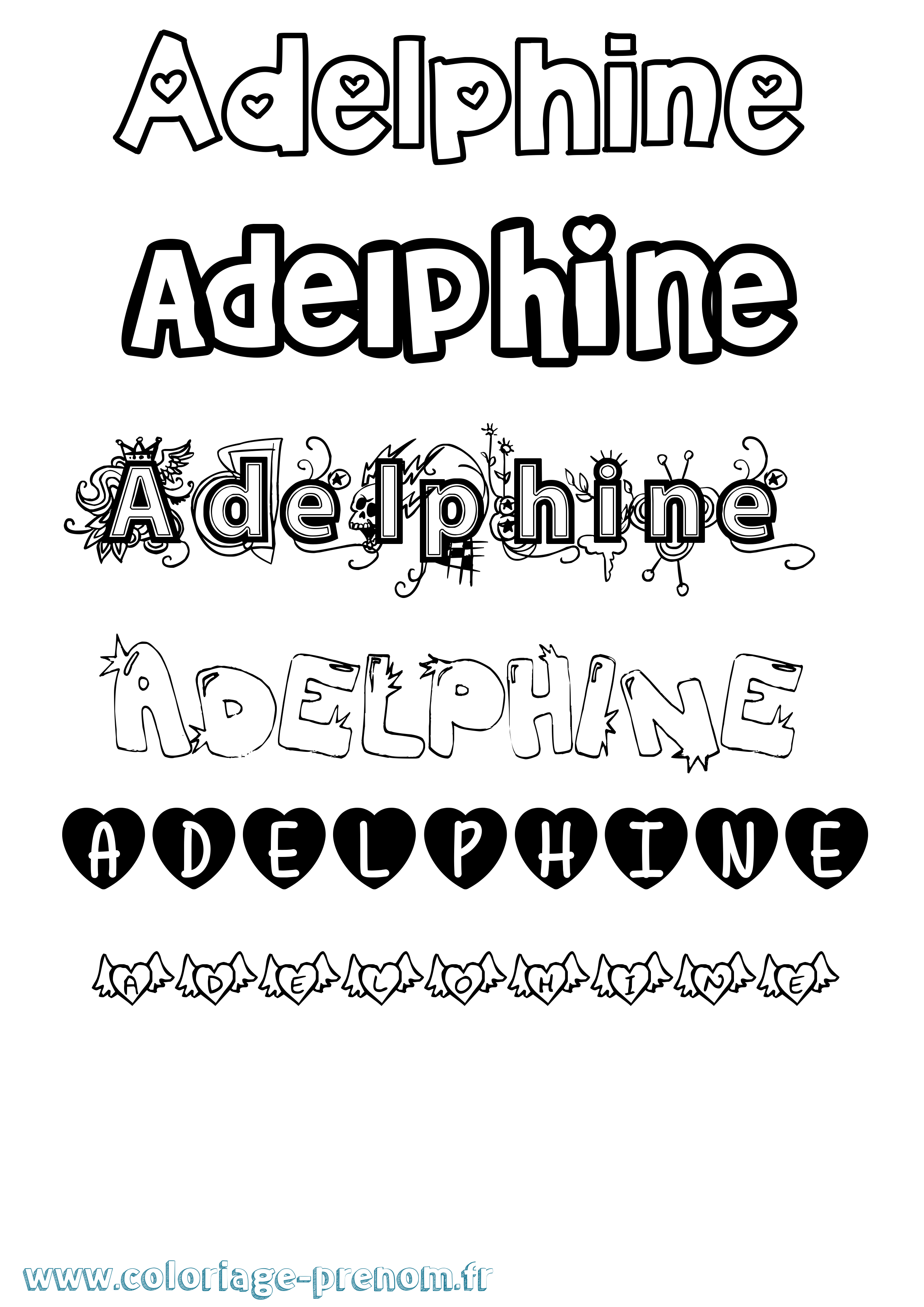 Coloriage prénom Adelphine Girly