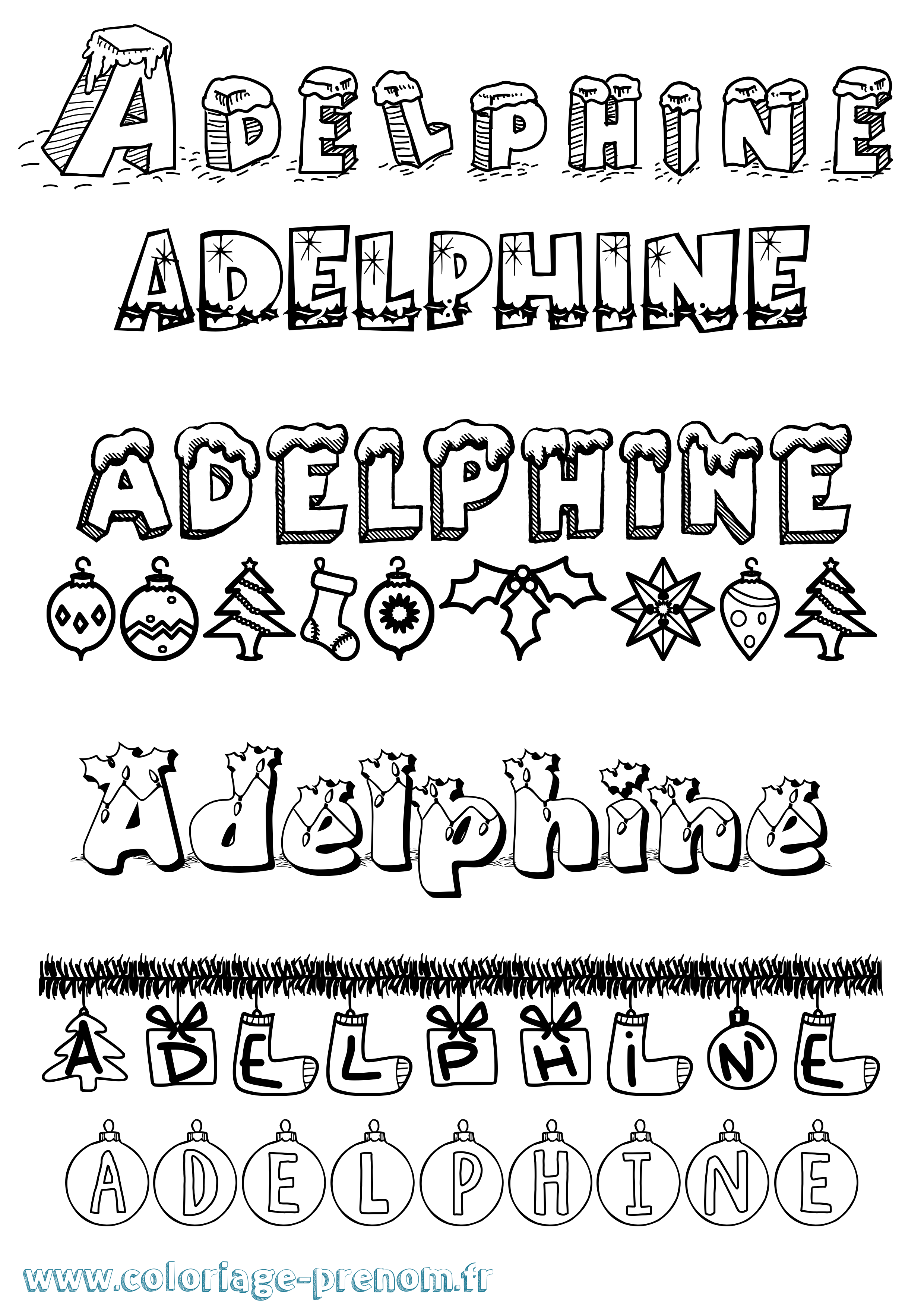 Coloriage prénom Adelphine Noël