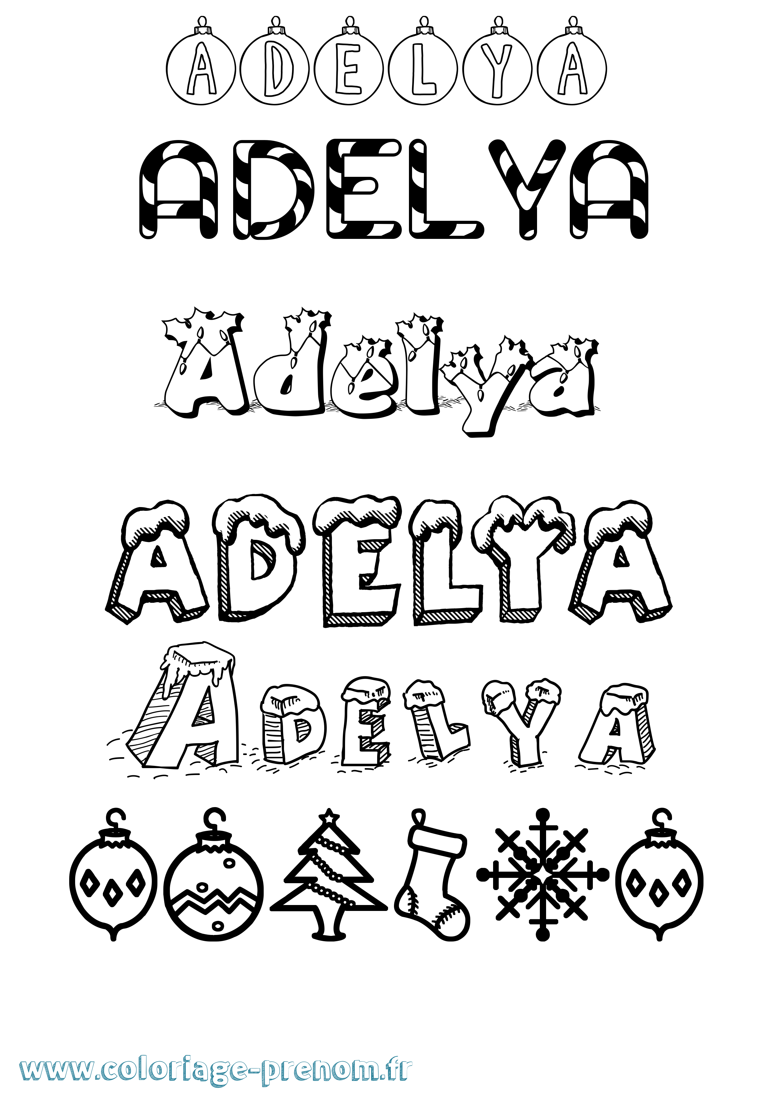 Coloriage prénom Adelya Noël