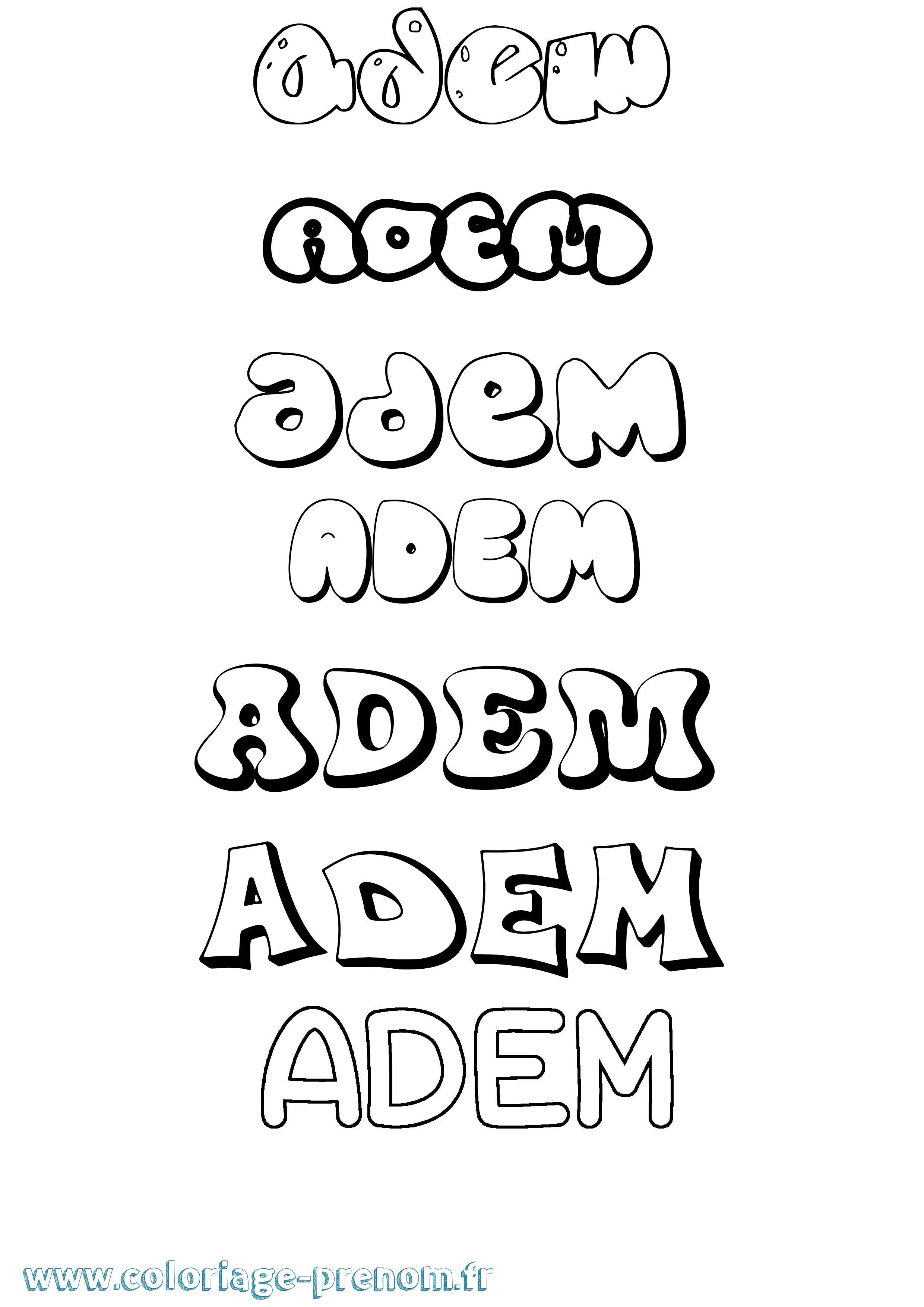 Coloriage prénom Adem Bubble
