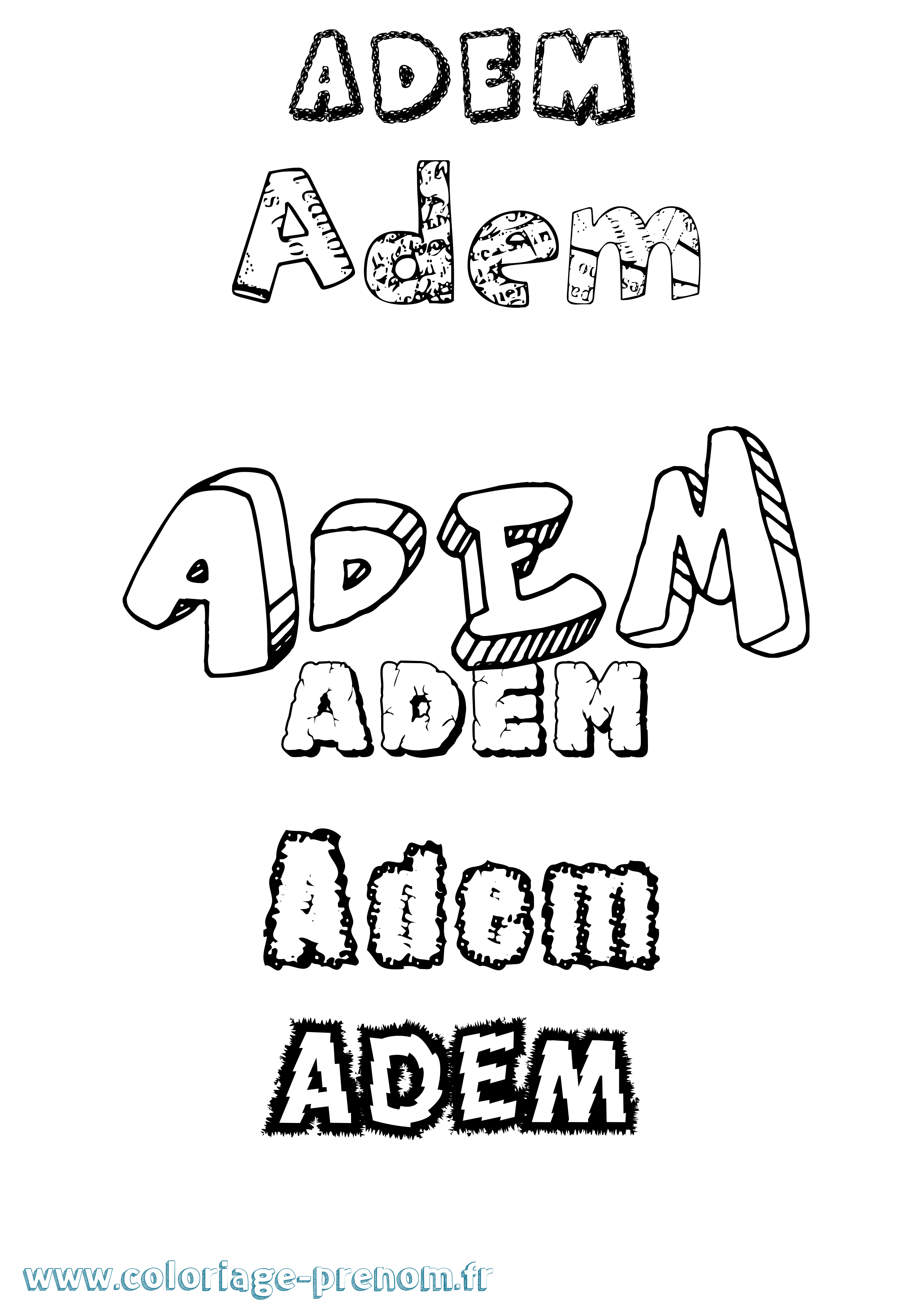 Coloriage prénom Adem Destructuré