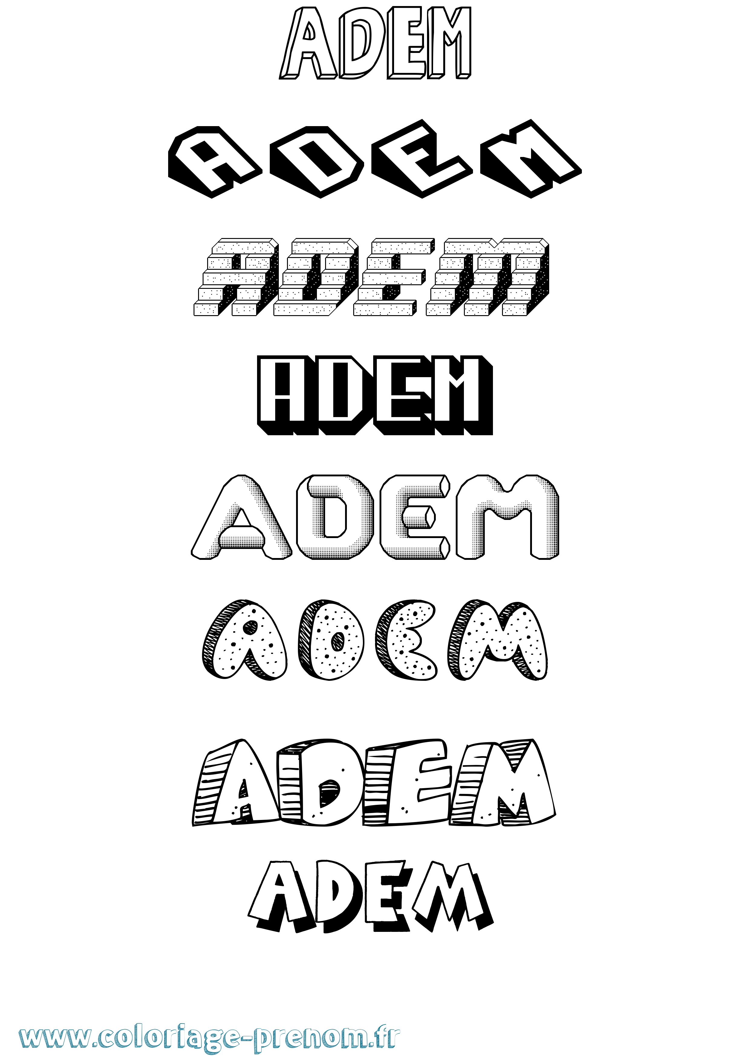Coloriage prénom Adem Effet 3D